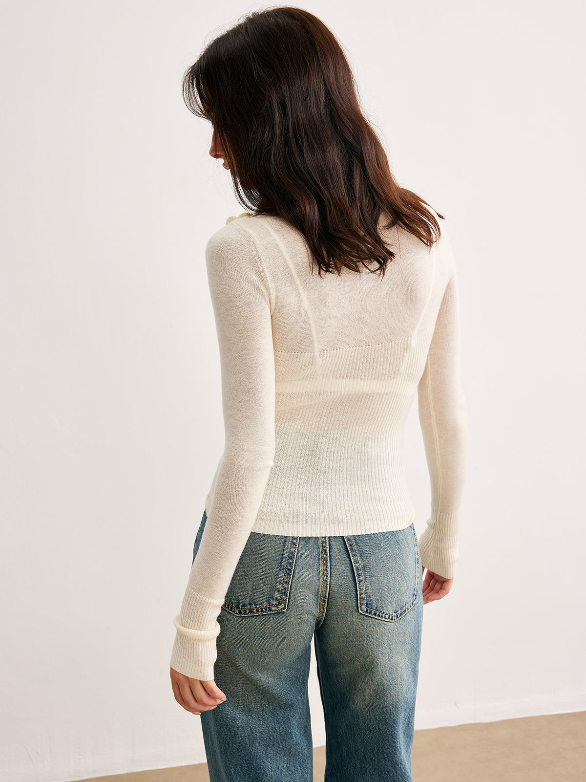 3D Flower Semi-Sheer Knit Top-Massicos