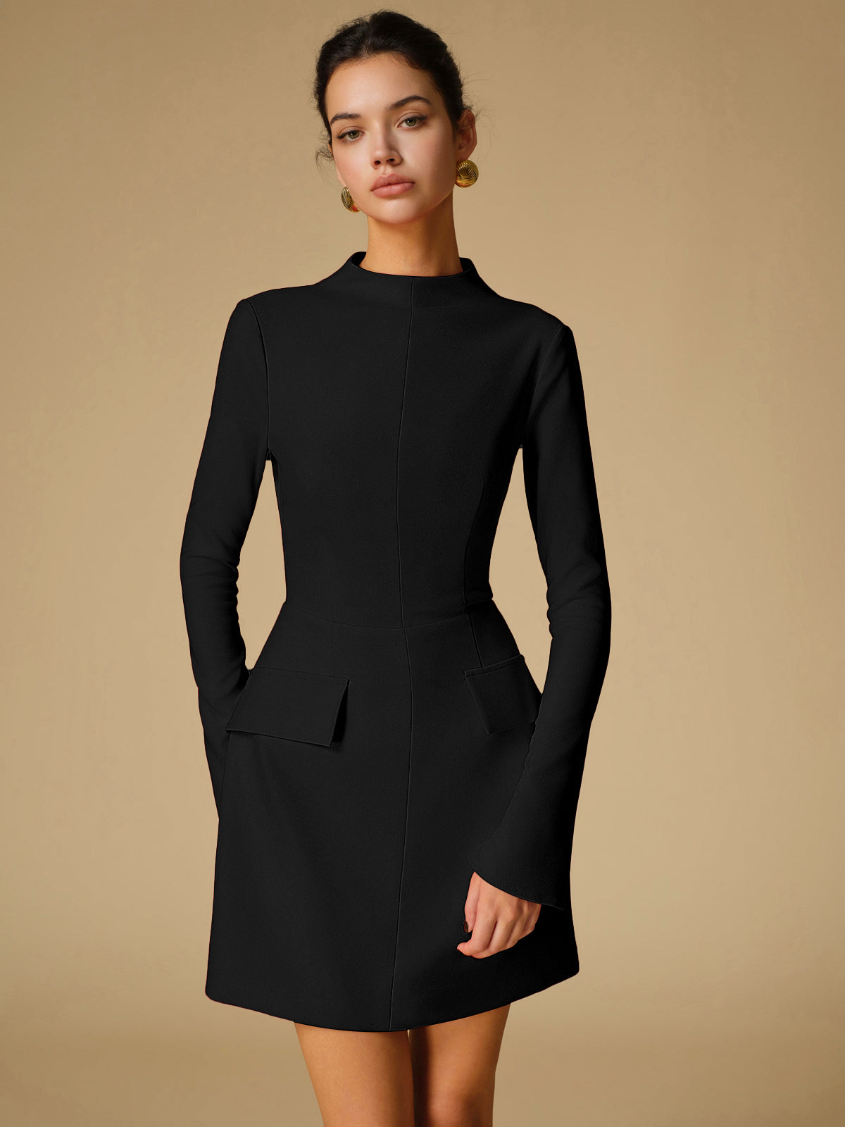 Minimalist Plain Mock Neck Dress-Massicos