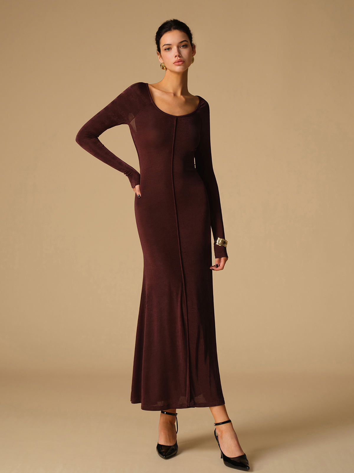 Tie Neck Backless Jersey Long Dress-Massicos