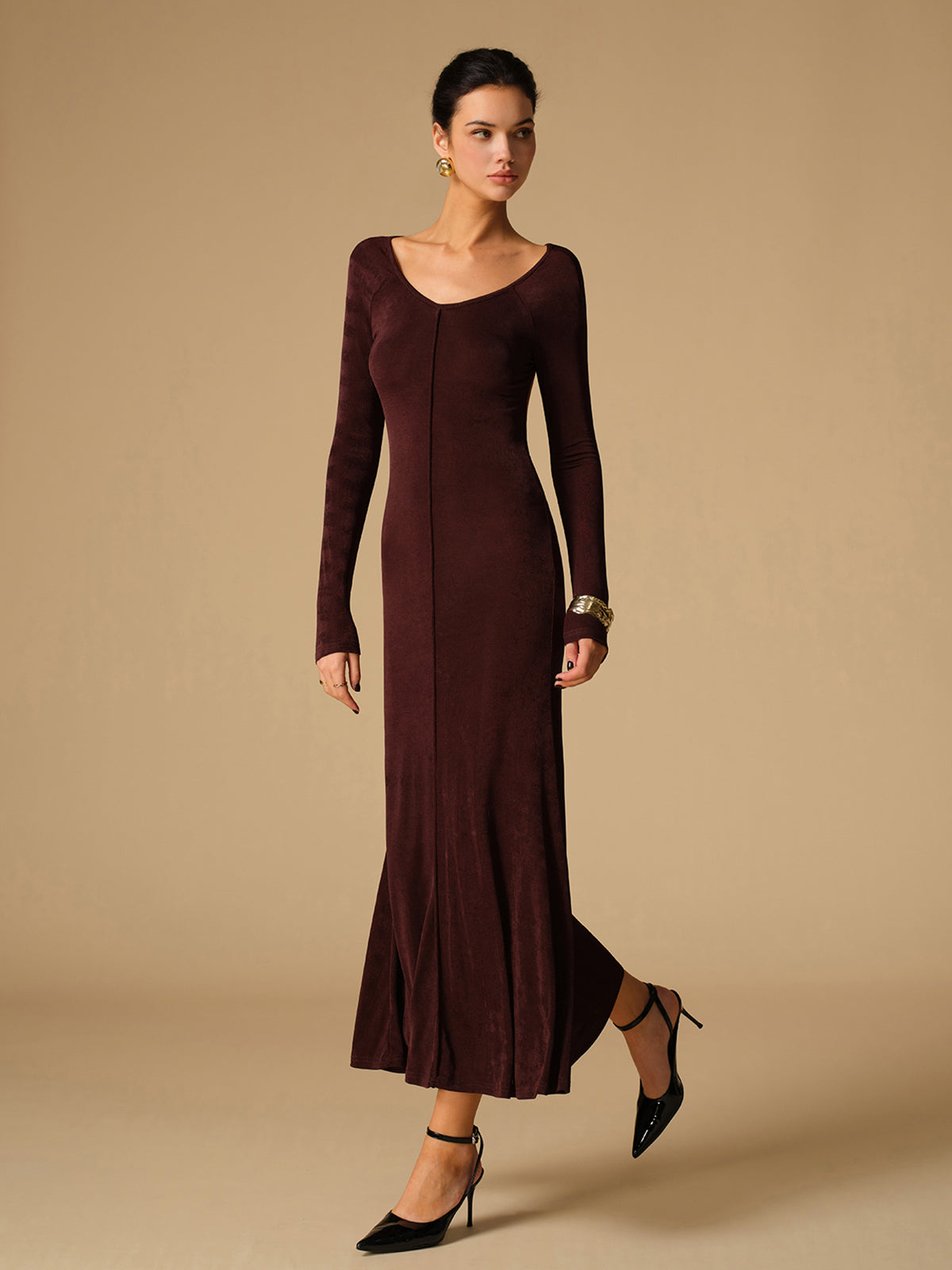 Tie Neck Backless Jersey Long Dress-Massicos