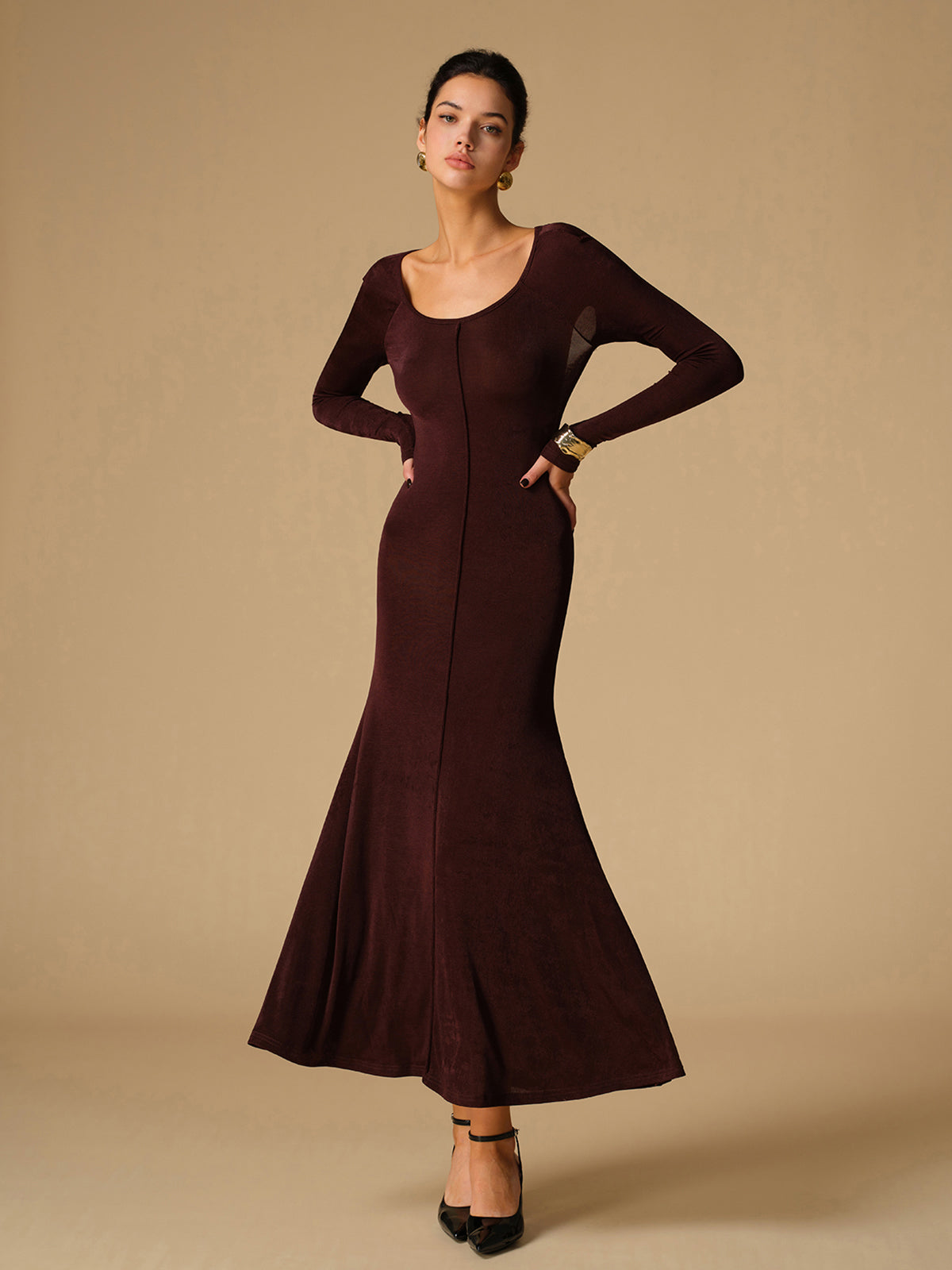 Tie Neck Backless Jersey Long Dress-Massicos