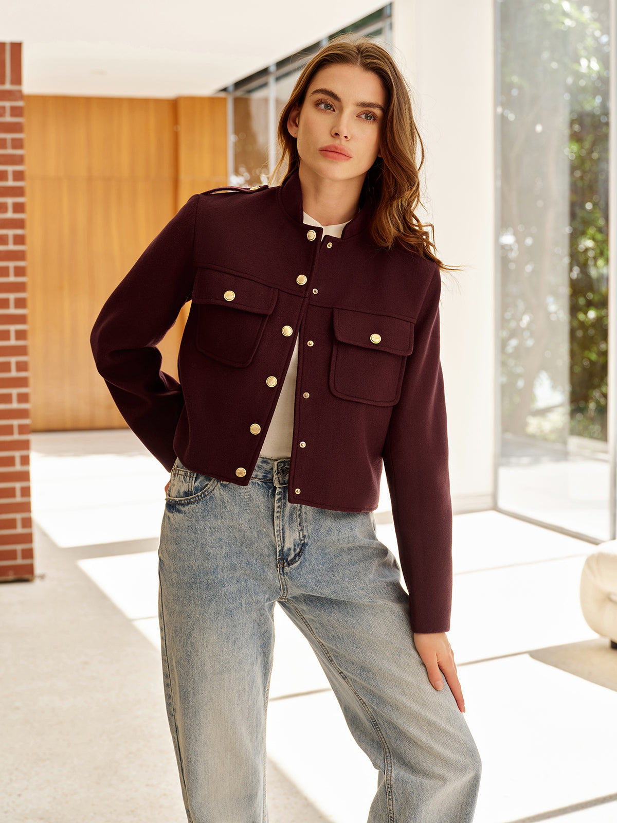 Stand Collar Button Jacket-Massicos