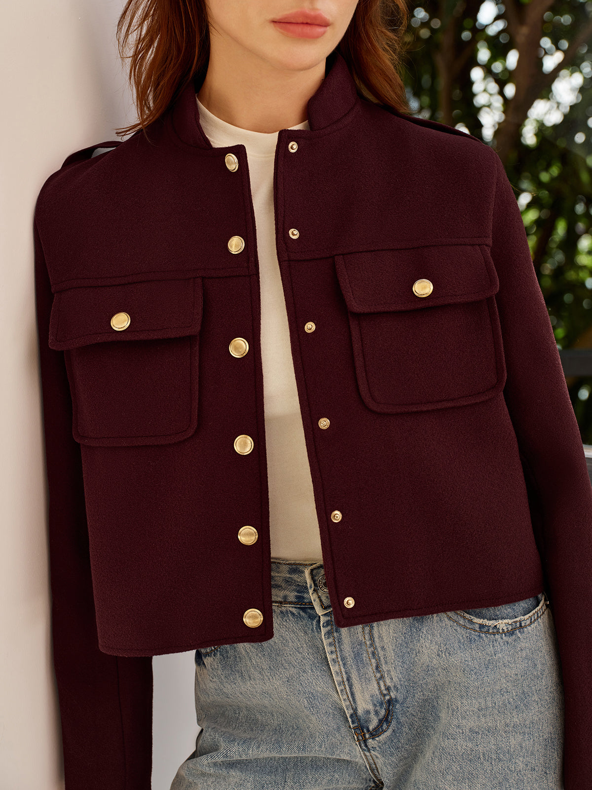 Stand Collar Button Jacket-Massicos