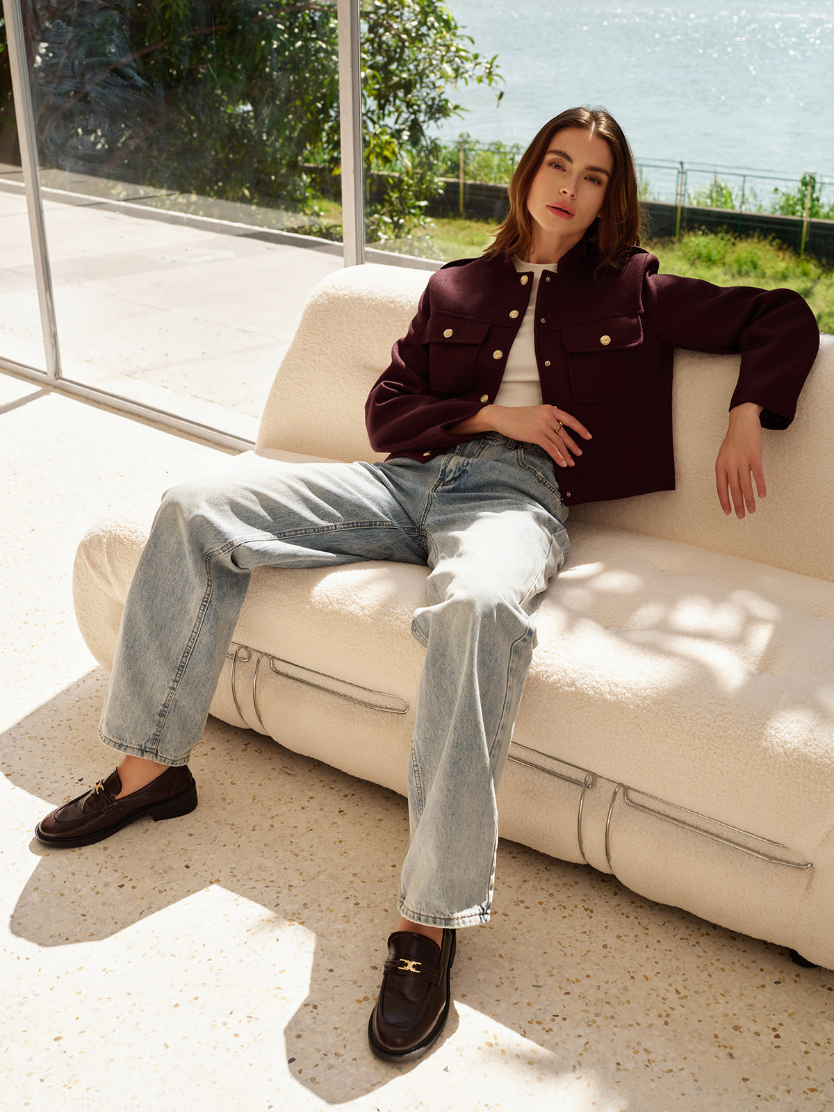 Stand Collar Button Jacket-Massicos