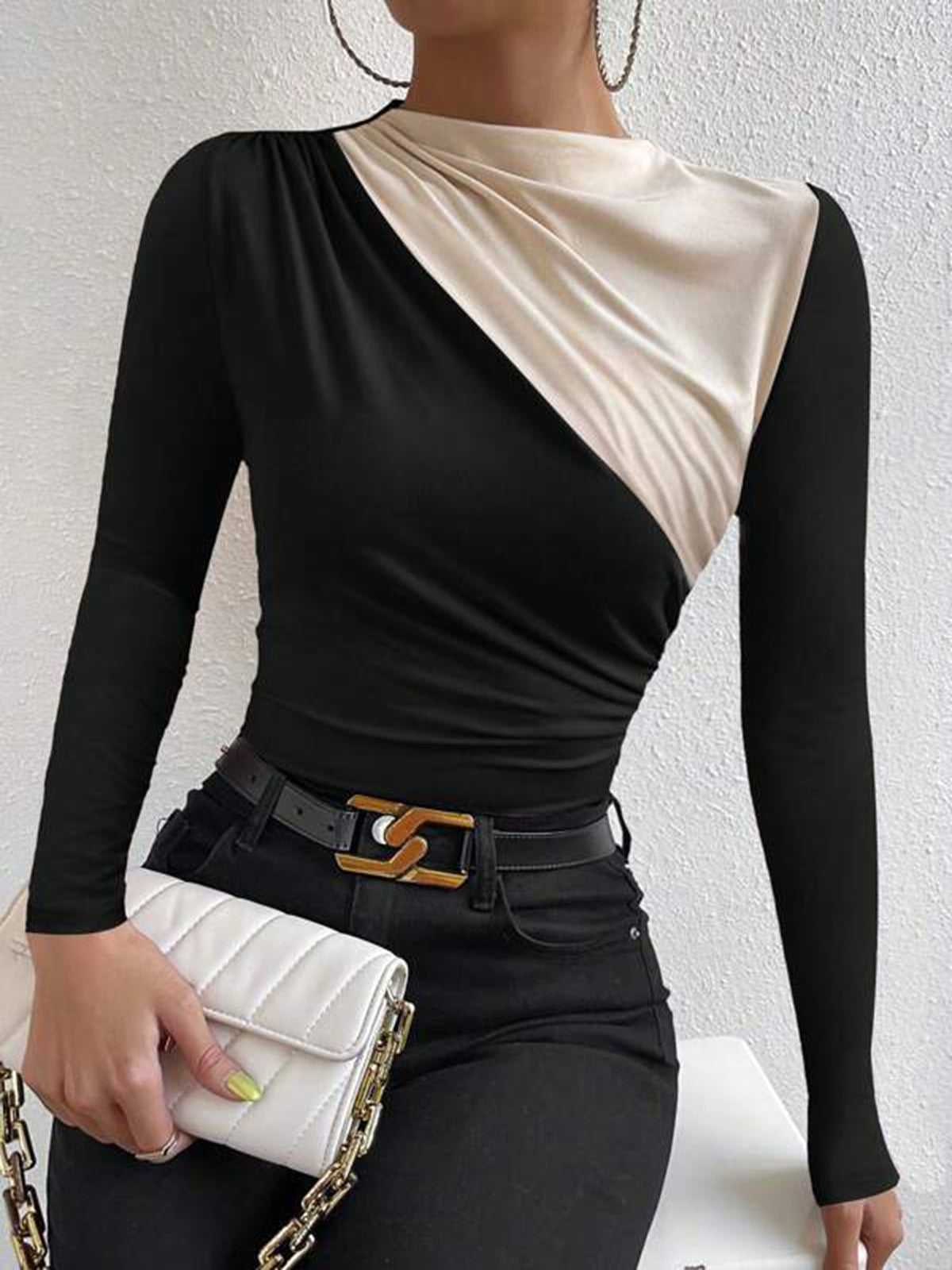 Color Block Long Sleeve T-Shirt-Massicos