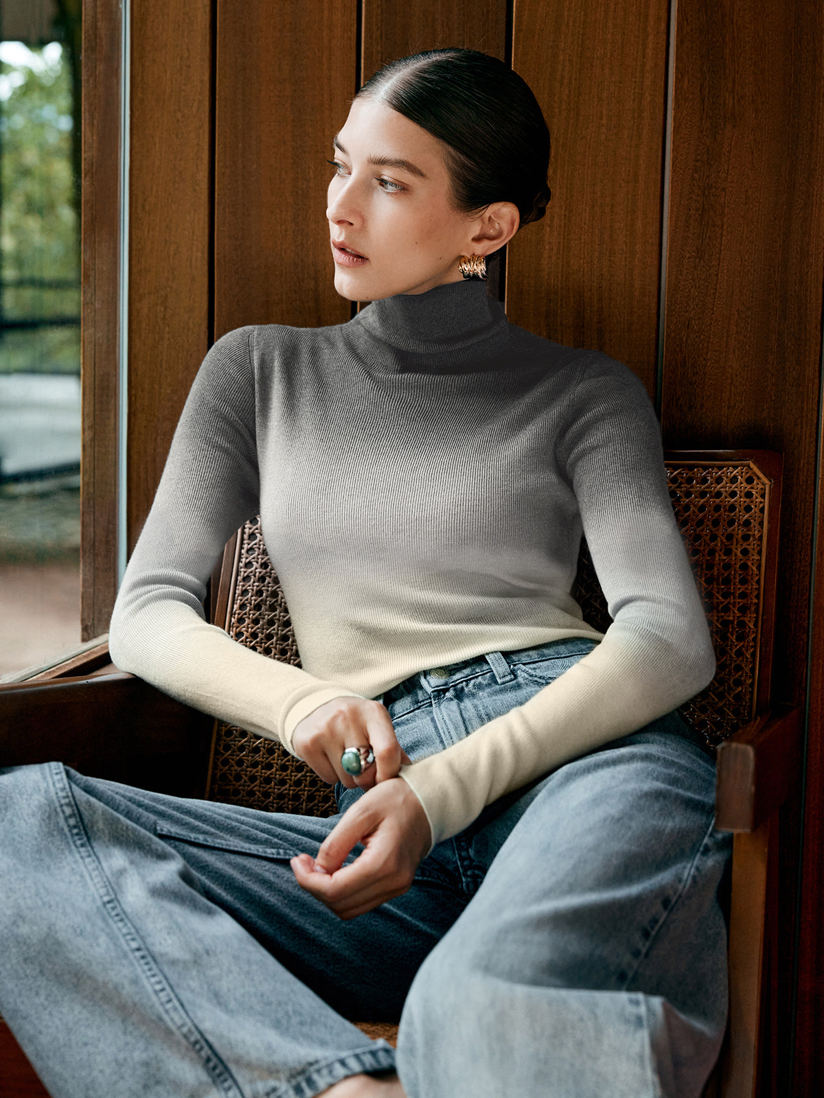Wool-Blend Ombre Slim Knit Top-Massicos