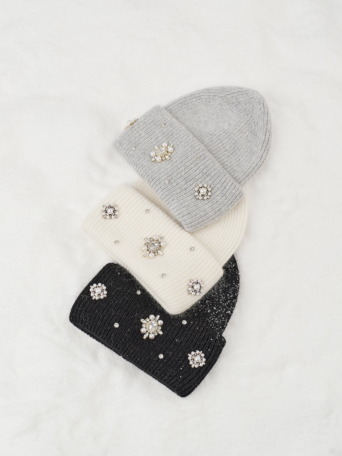 Rhinestone Rabbit Fur Beanie-Massicos