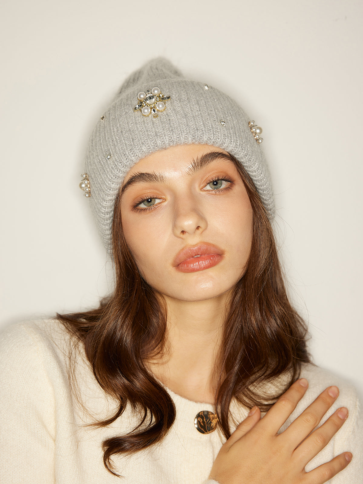 Rhinestone Rabbit Fur Beanie-Massicos