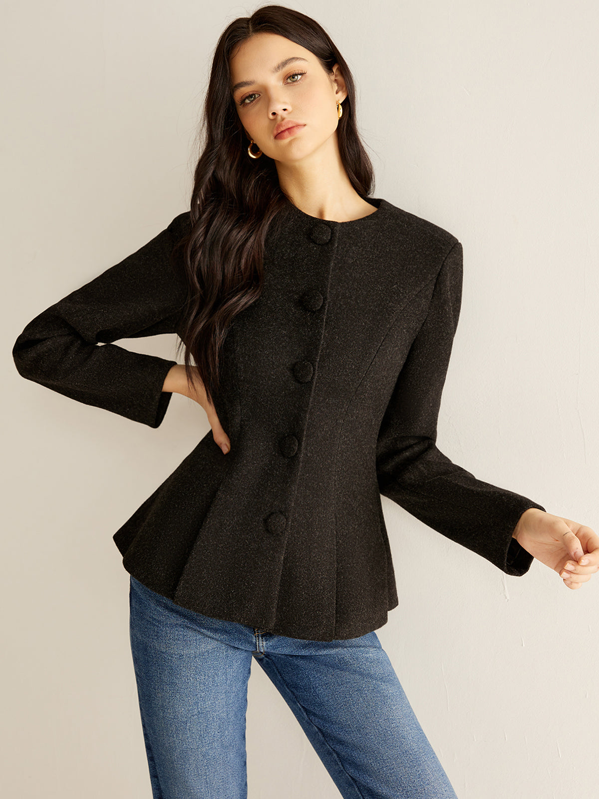 Pleated Button Slim Blazer Without Belt-Massicos