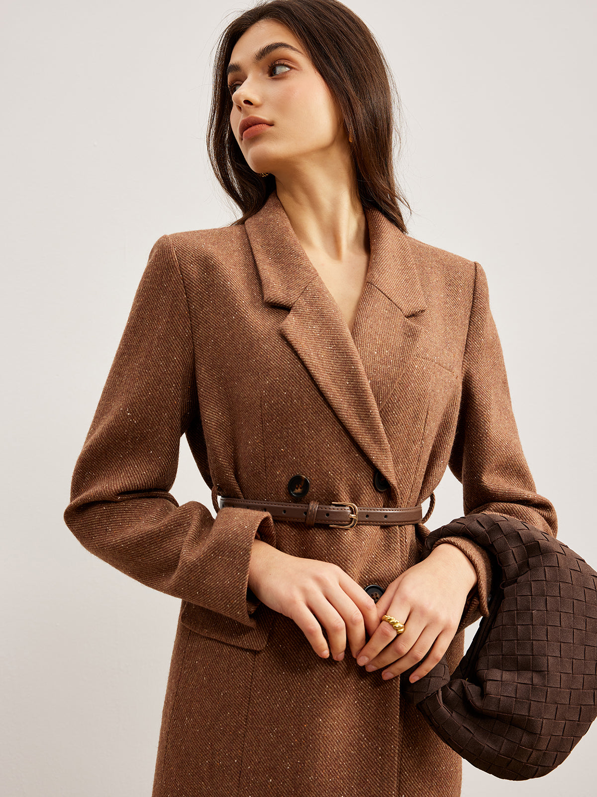 Wool-Blend Textured Belted Blazer-Massicos