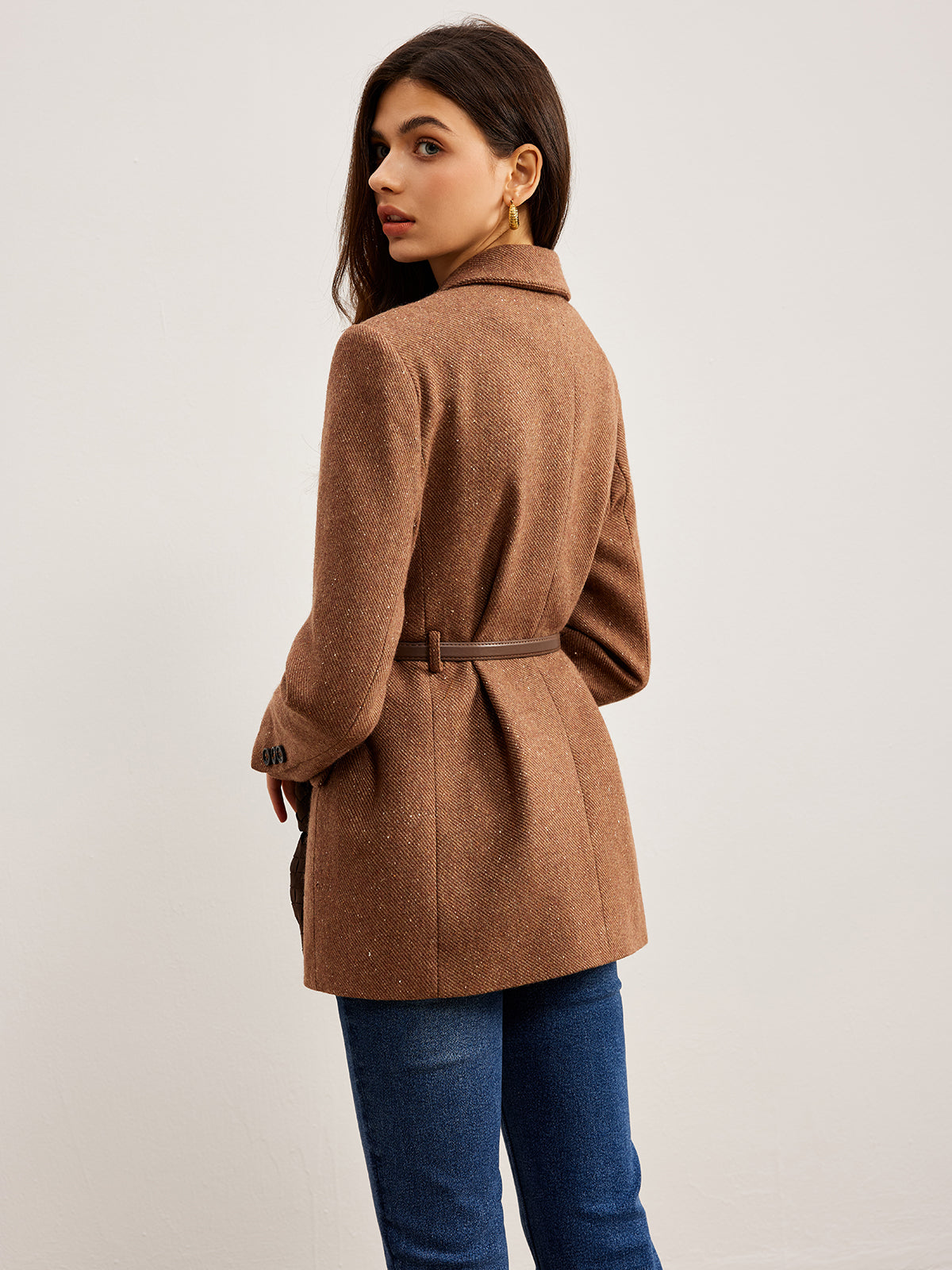 Wool-Blend Textured Belted Blazer-Massicos