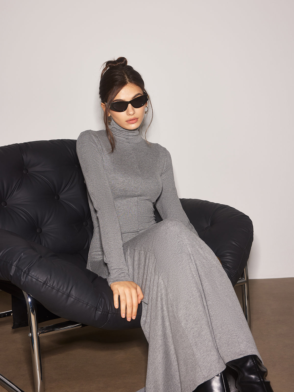 Turtleneck Jersey Long Dress-Massicos
