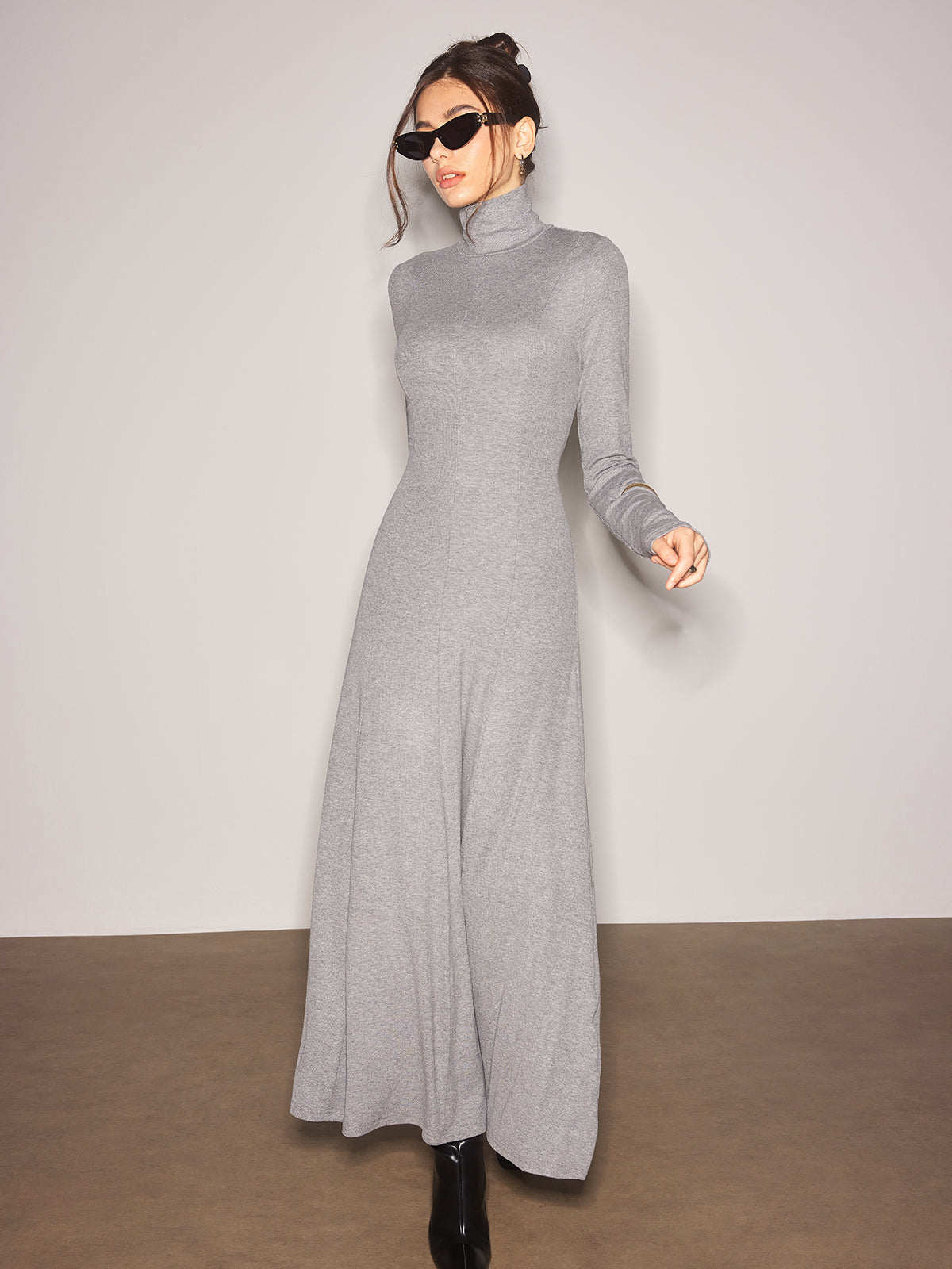 Turtleneck Jersey Long Dress-Massicos