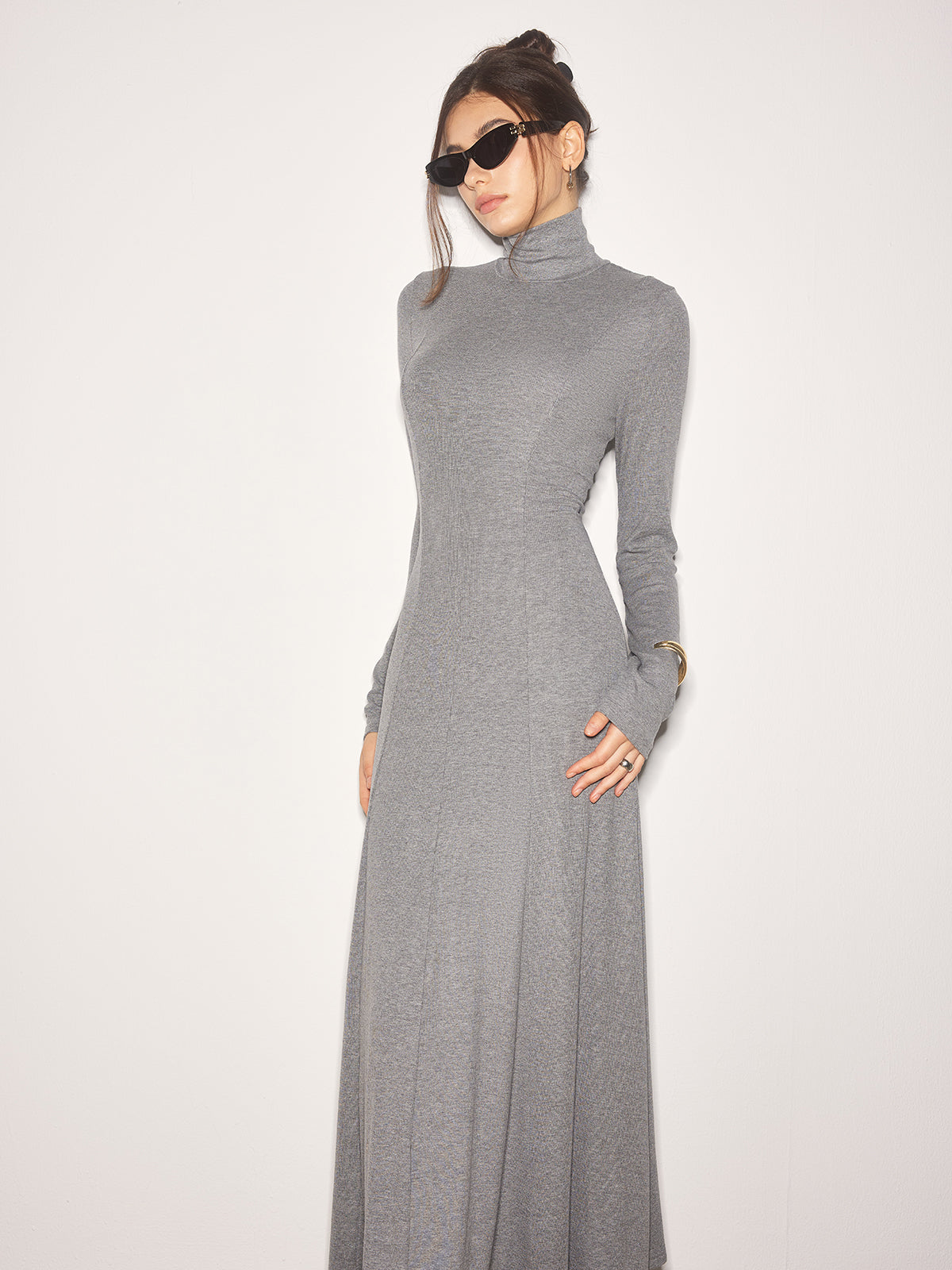 Turtleneck Jersey Long Dress-Massicos