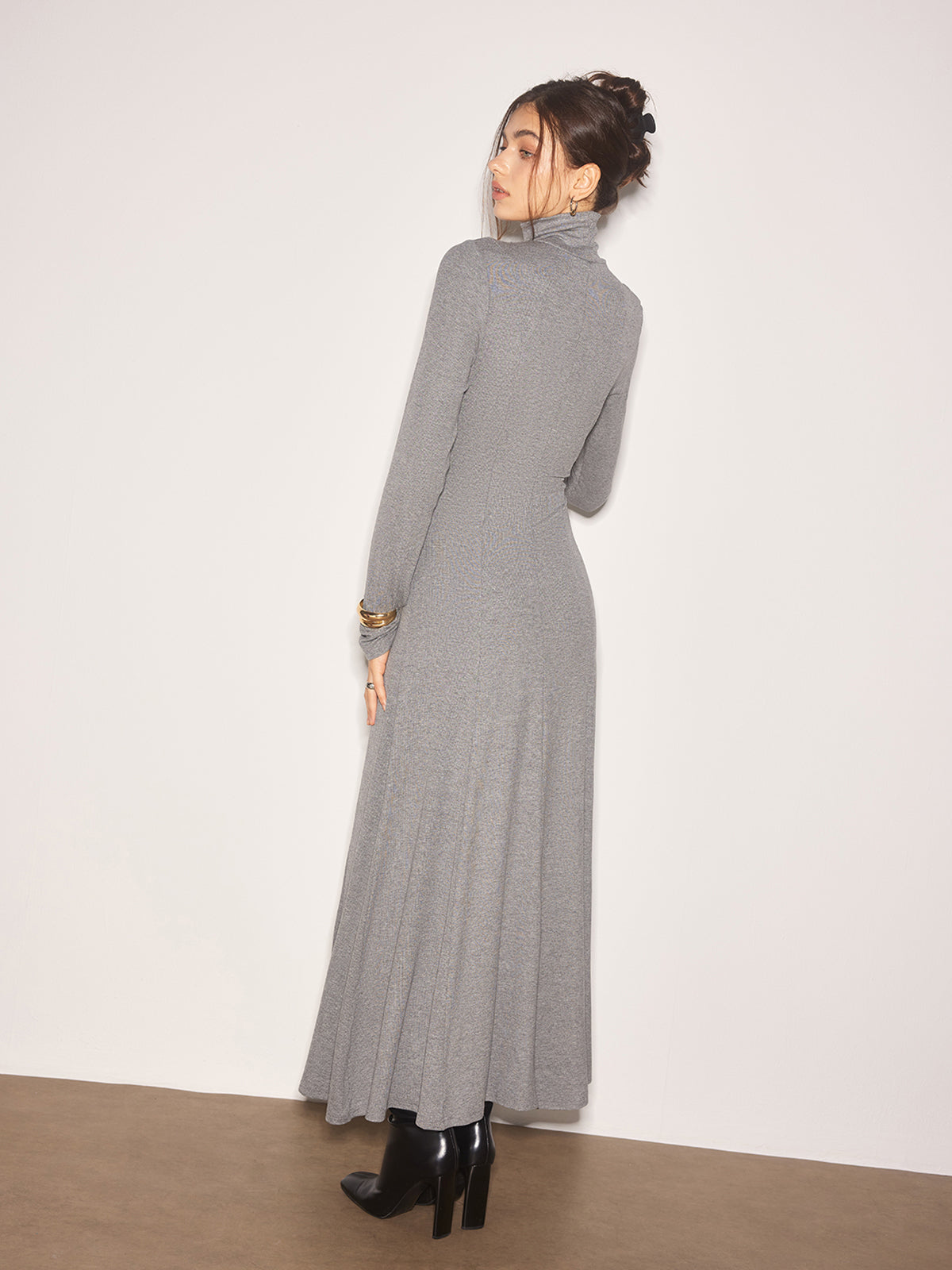 Turtleneck Jersey Long Dress-Massicos