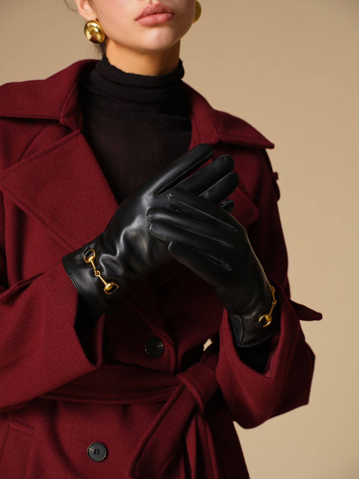 Metal Detail Sheepskin Fleecing Gloves-Massicos