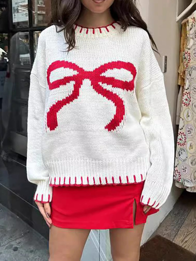 Contrast Binding Bow Sweater-Massicos