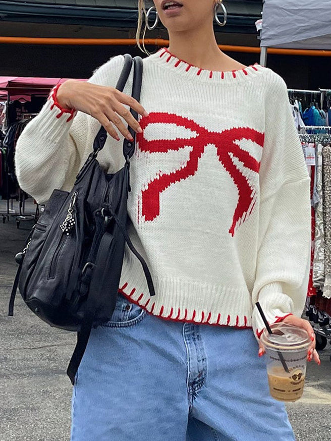 Contrast Binding Bow Sweater-Massicos