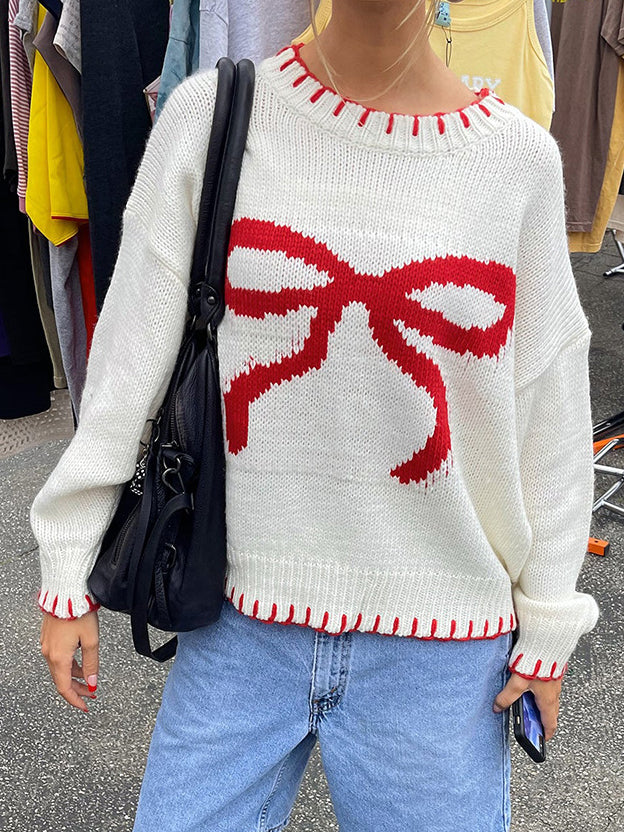 Contrast Binding Bow Sweater-Massicos