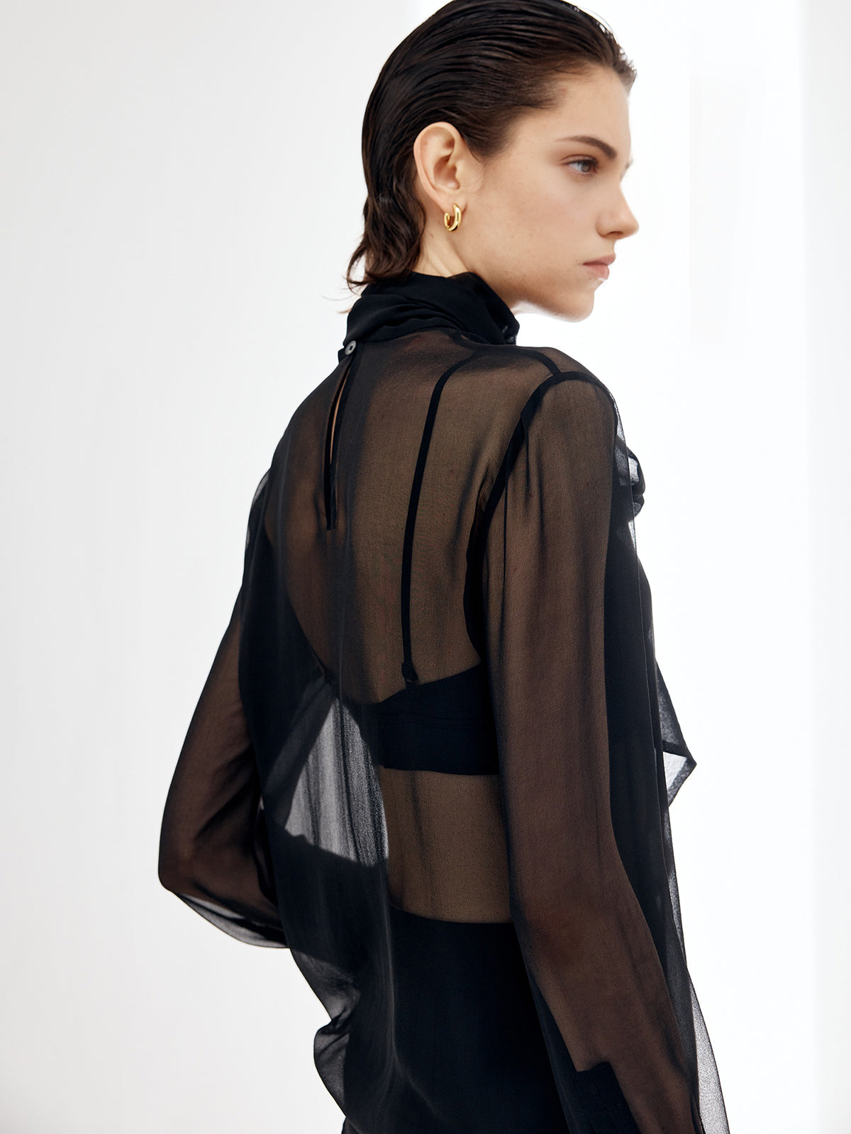 Sheer Bow Chiffon Blouse-Massicos