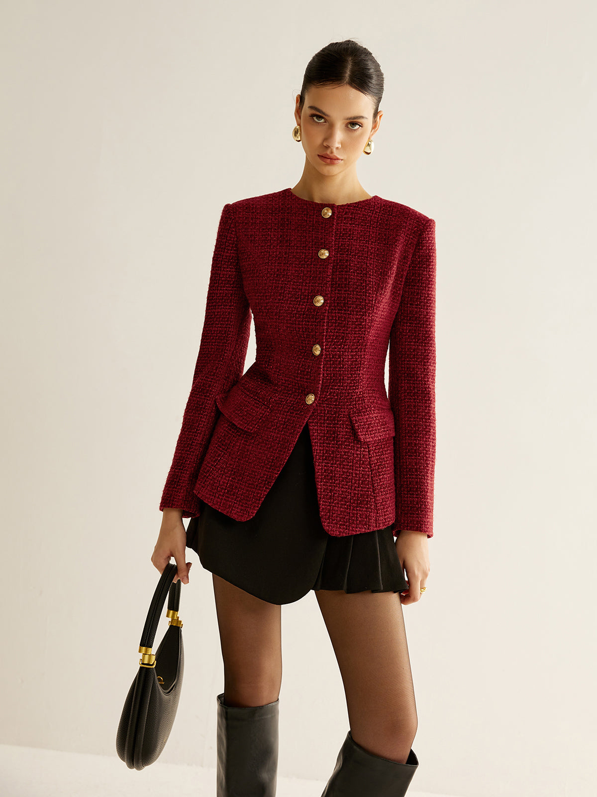 Button Down Slit Tweed Blazer-Massicos