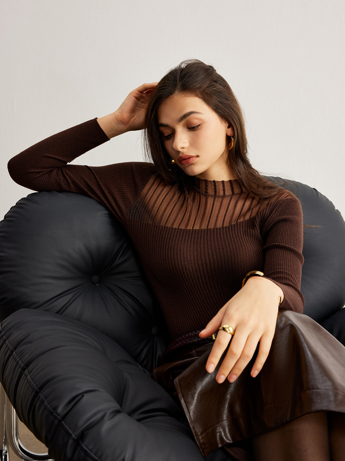 Retro Wool-Blend Panel Slim Sweater-Massicos