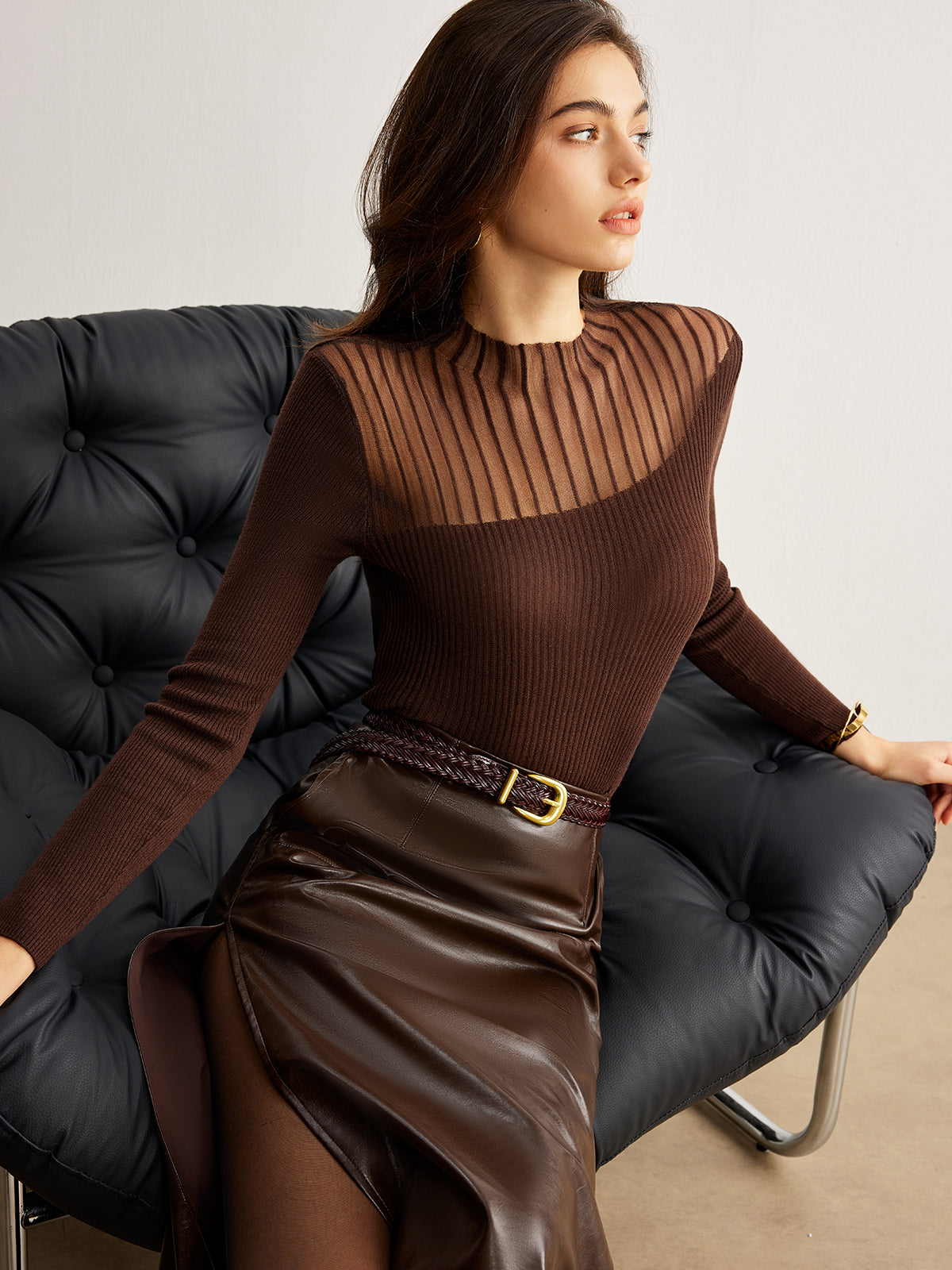 Retro Wool-Blend Panel Slim Sweater-Massicos