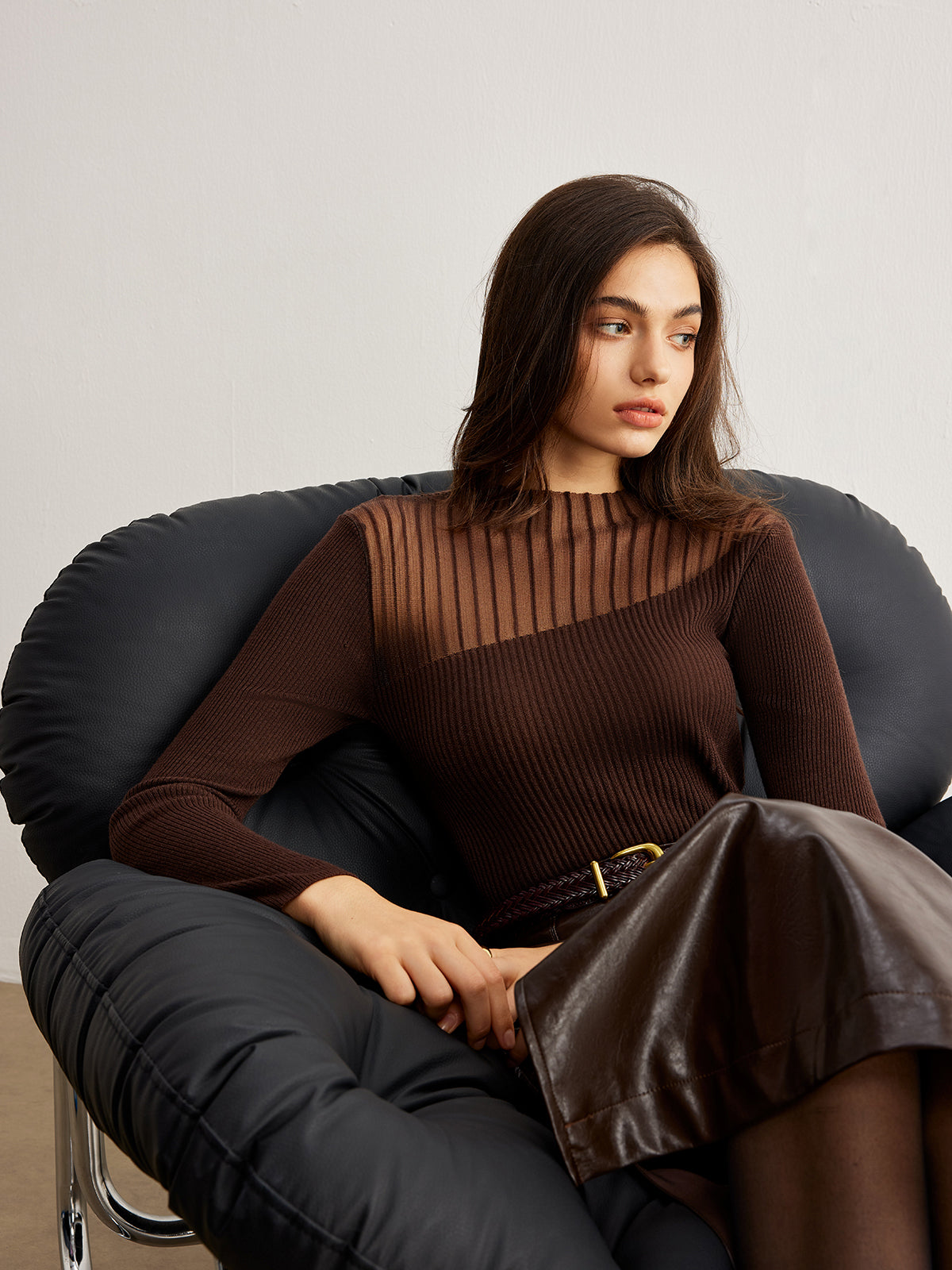 Retro Wool-Blend Panel Slim Sweater-Massicos