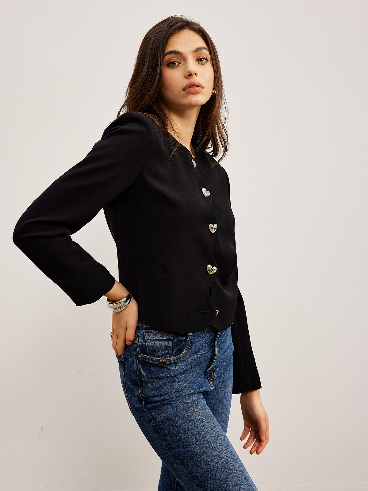 Heart-Button Regular Fit Jacket-Massicos