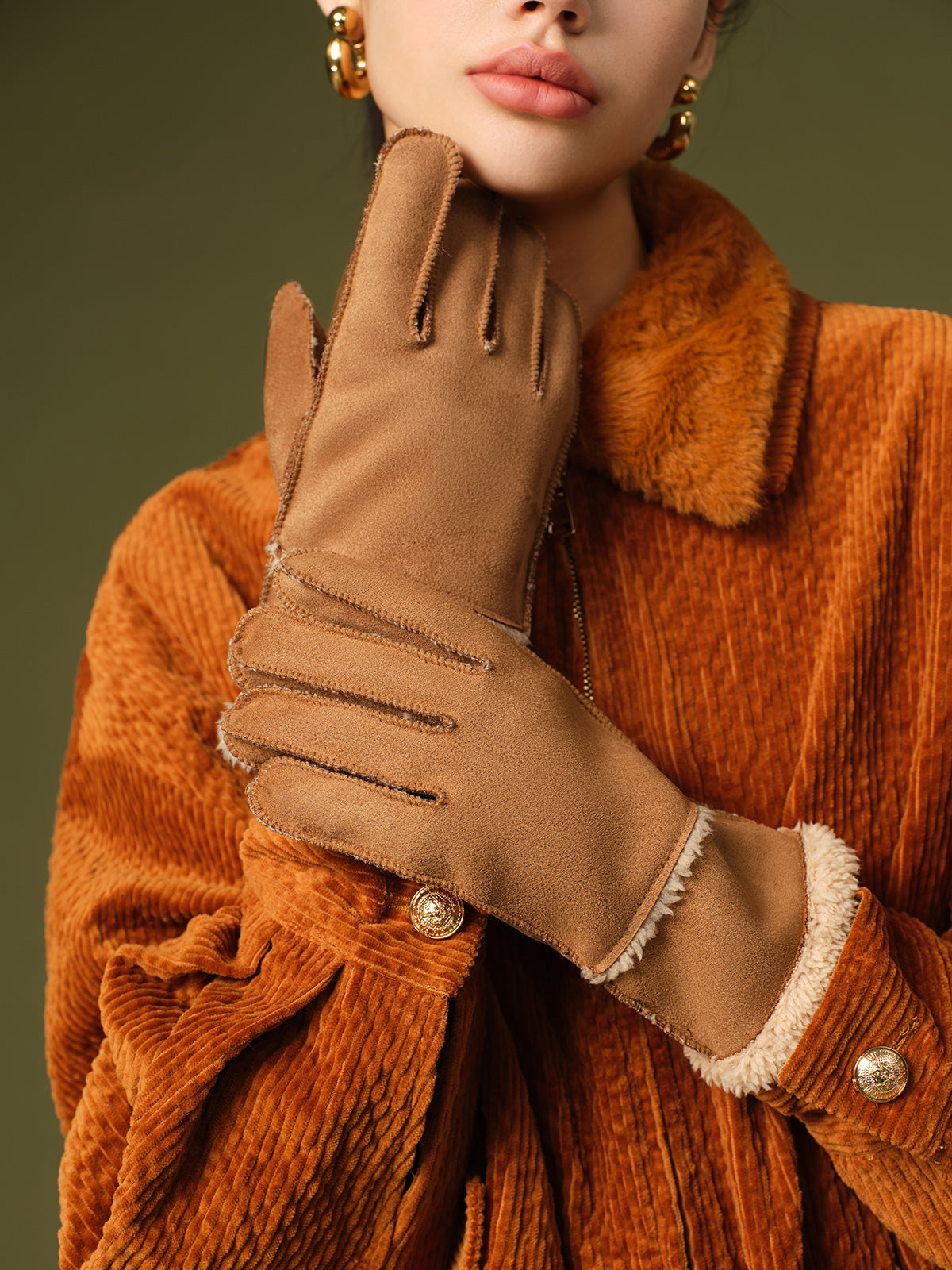 Utility Lambswool Suede Gloves-Massicos