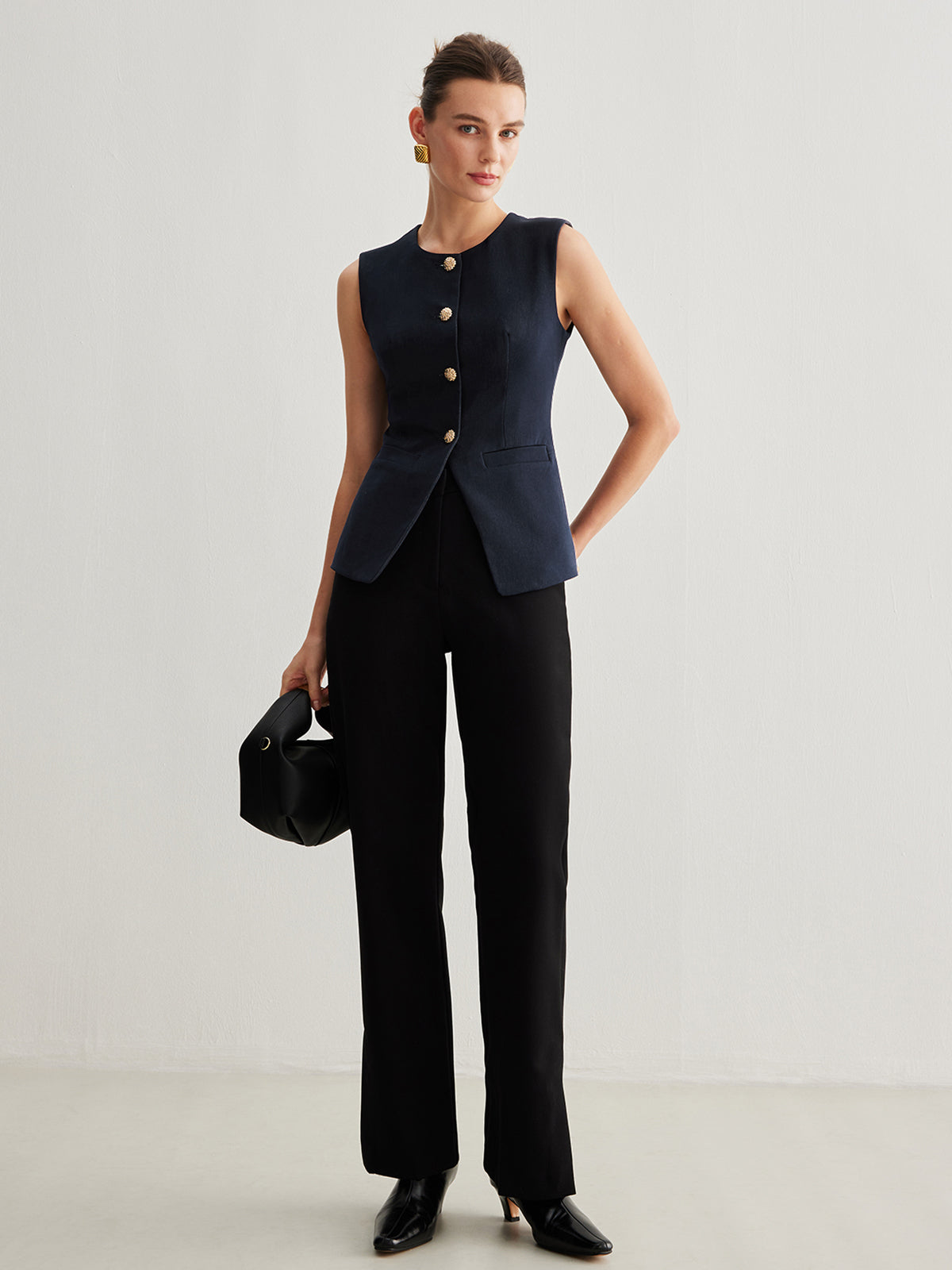 Split Button Down Slim Vest-Massicos