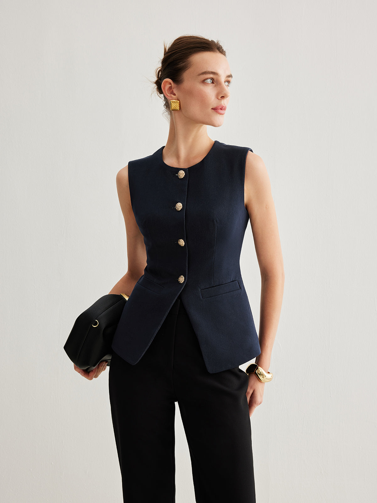 Split Button Down Slim Vest-Massicos