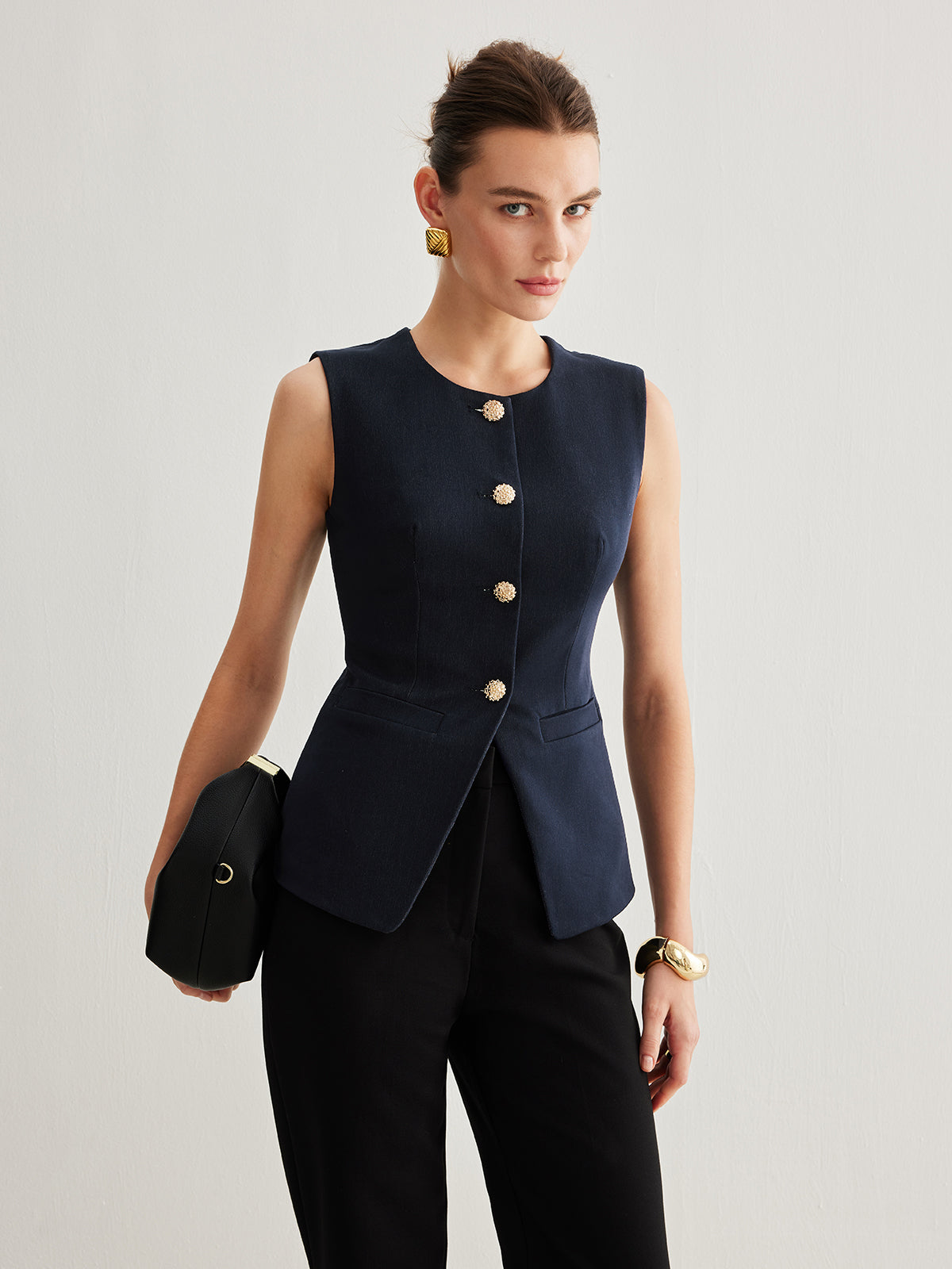 Split Button Down Slim Vest-Massicos