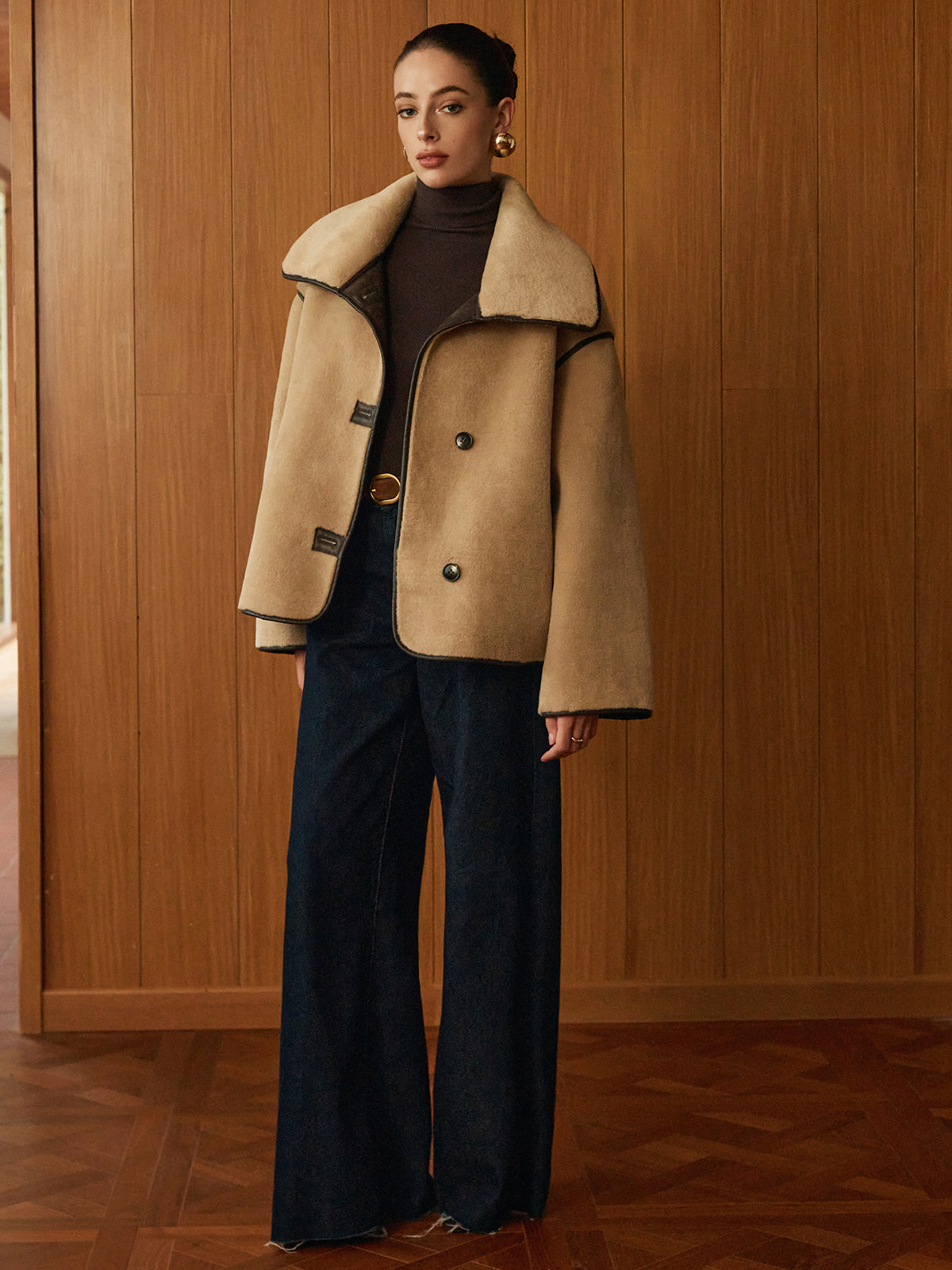 Contrast Piping Shift Minky Coat-Massicos