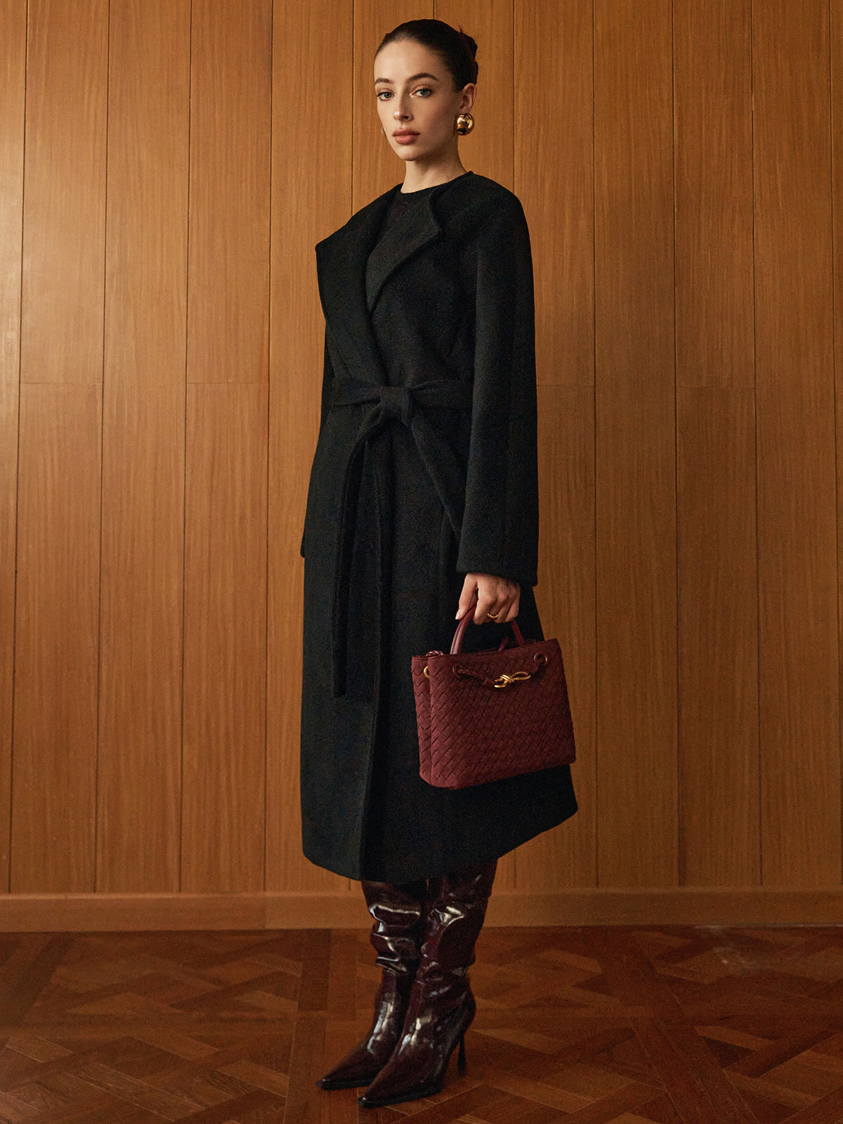 Versatile Belted Warm Coat With Matching Scarf-Massicos