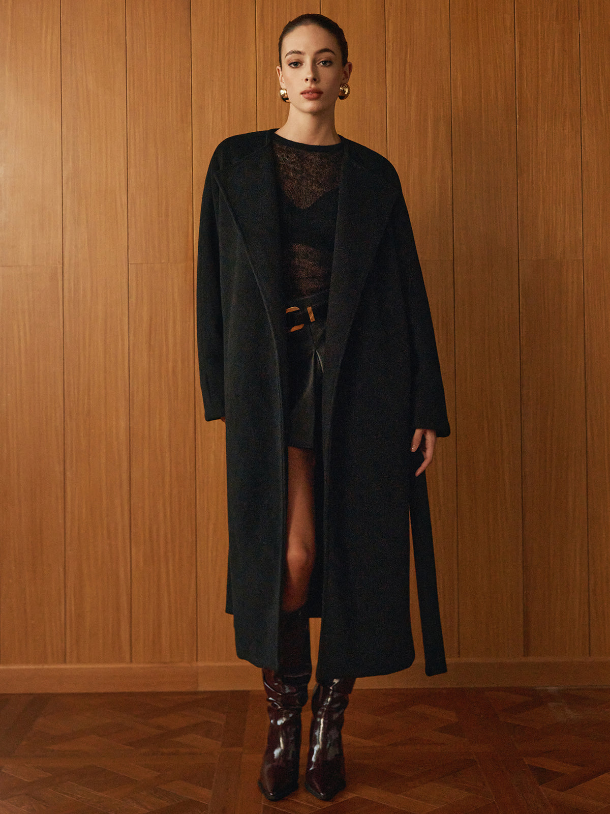 Versatile Belted Warm Coat With Matching Scarf-Massicos