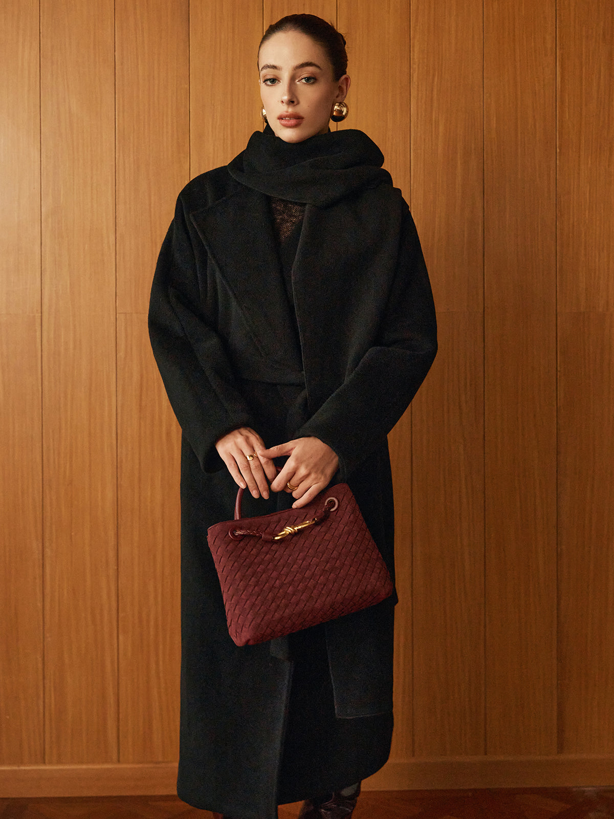 Versatile Belted Warm Coat With Matching Scarf-Massicos