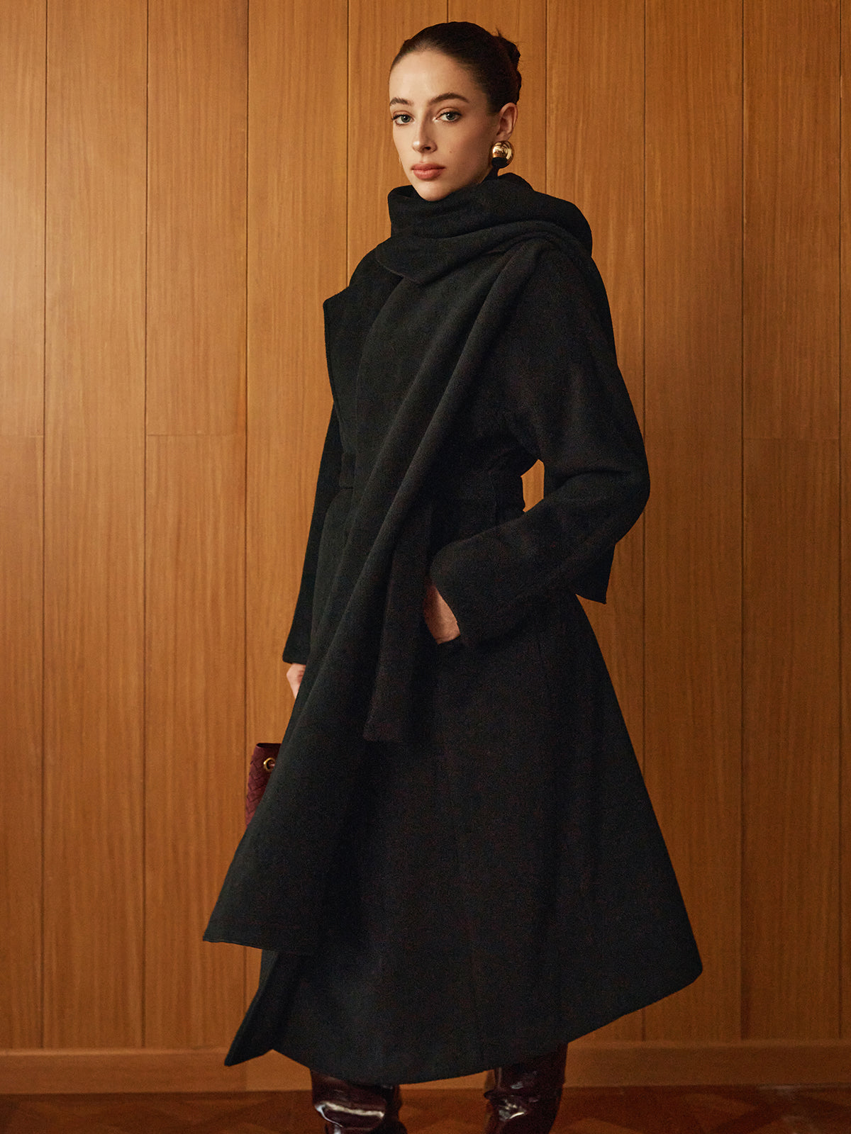 Versatile Belted Warm Coat With Matching Scarf-Massicos