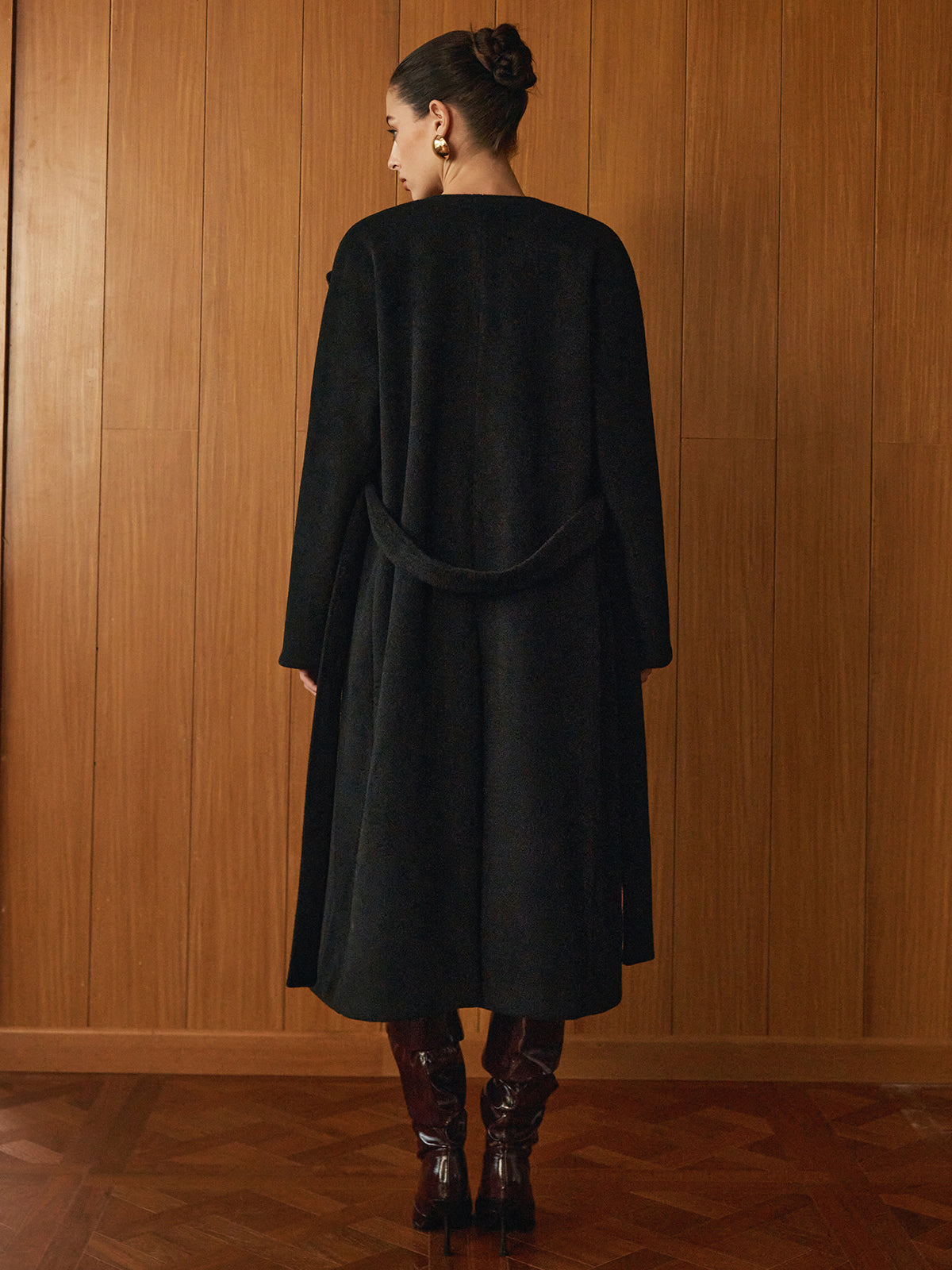 Versatile Belted Warm Coat With Matching Scarf-Massicos