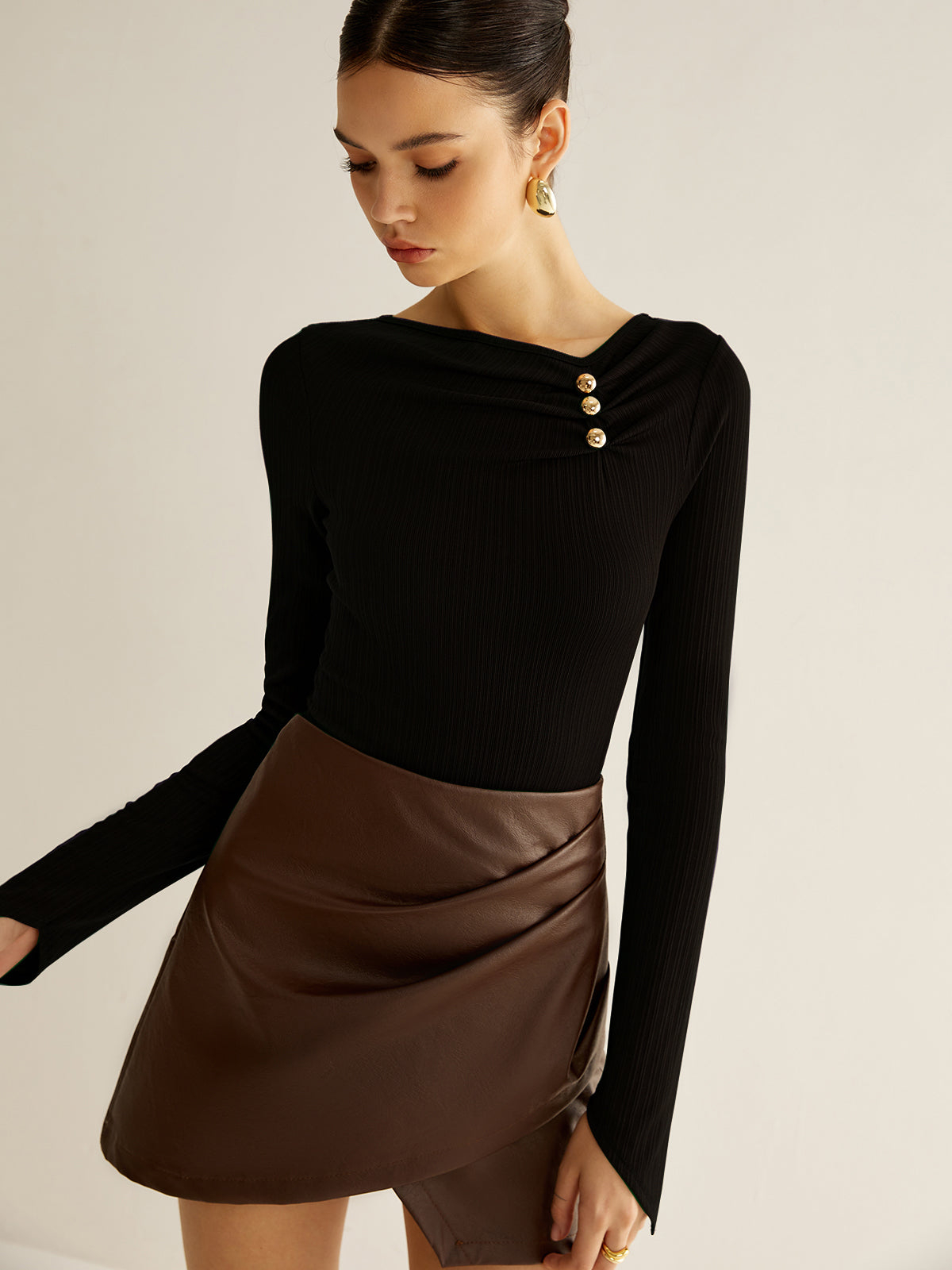 Metal Detail Pleated Blouse-Massicos