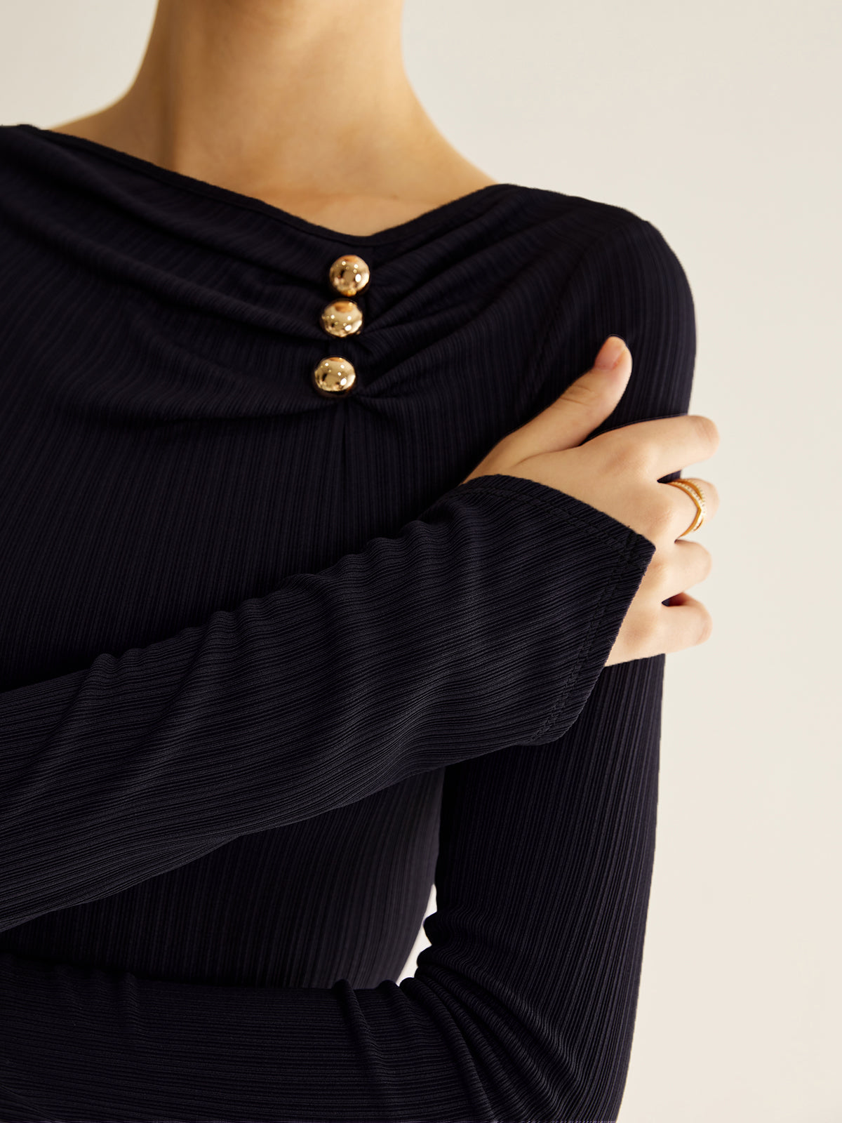 Metal Detail Pleated Blouse-Massicos