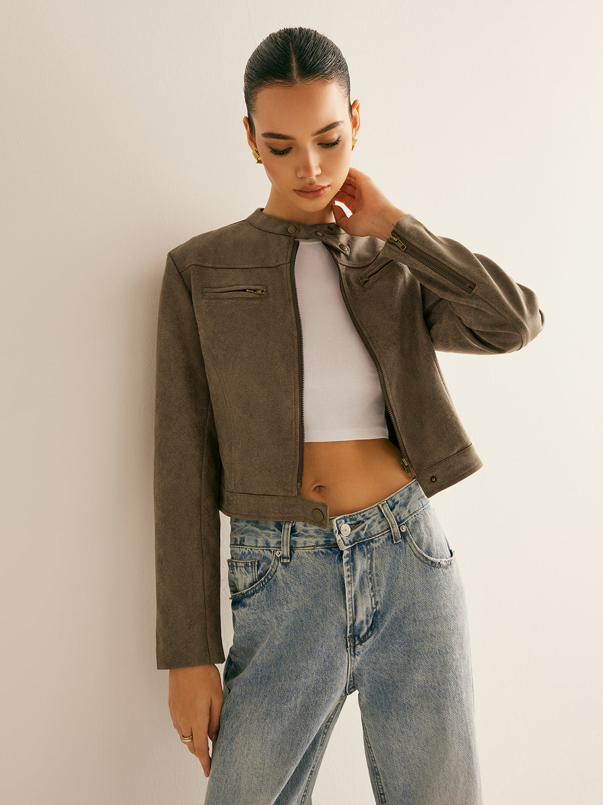 Boheme Button-Collar Zipper Jacket-Massicos