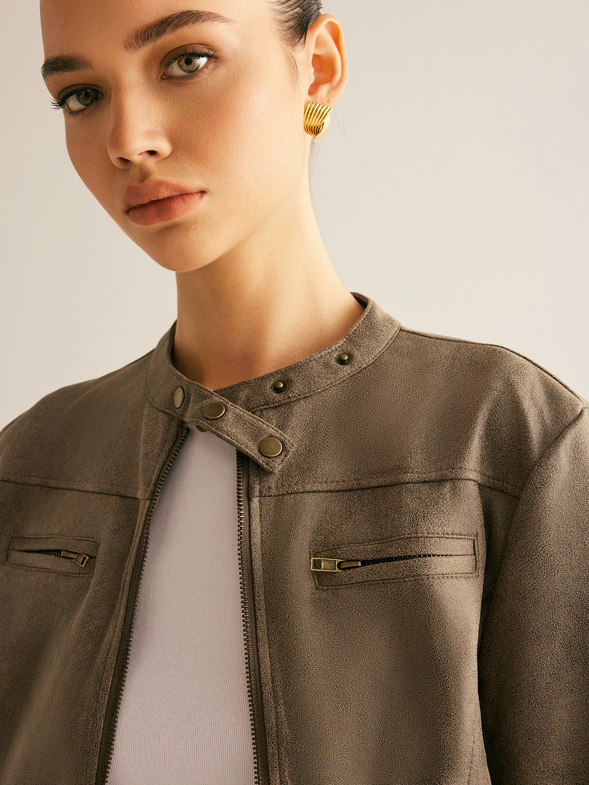 Boheme Button-Collar Zipper Jacket-Massicos