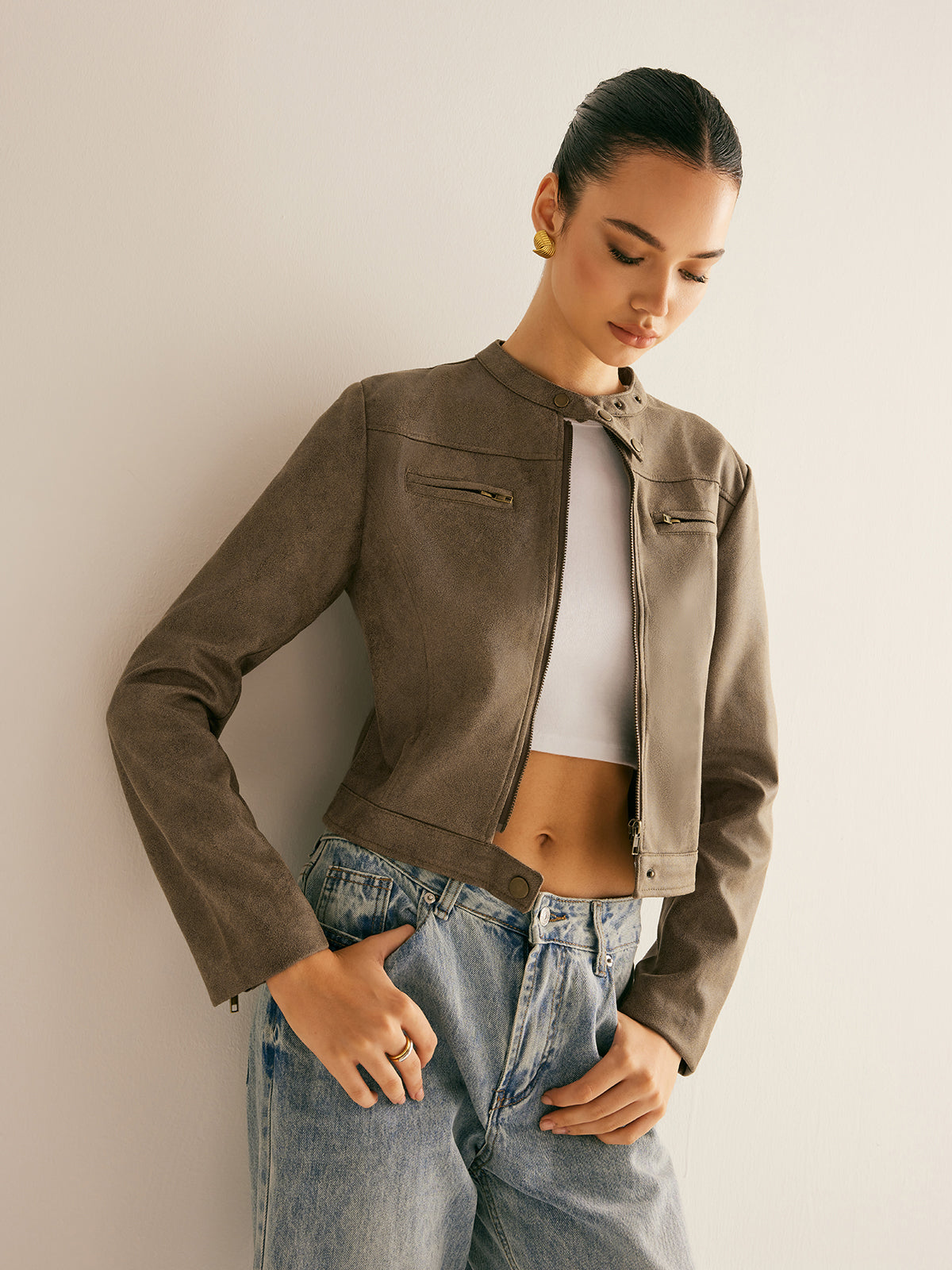 Boheme Button-Collar Zipper Jacket-Massicos