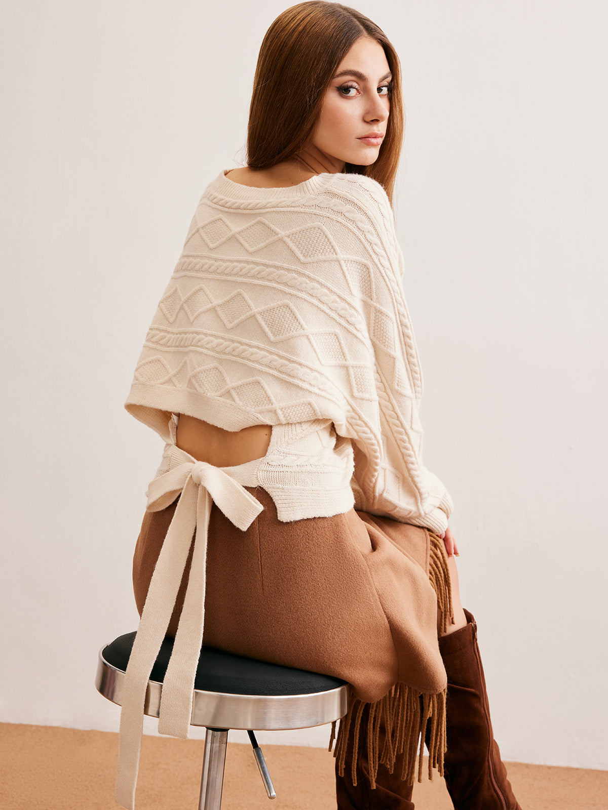 Tie Back Cable Knit Top-Massicos