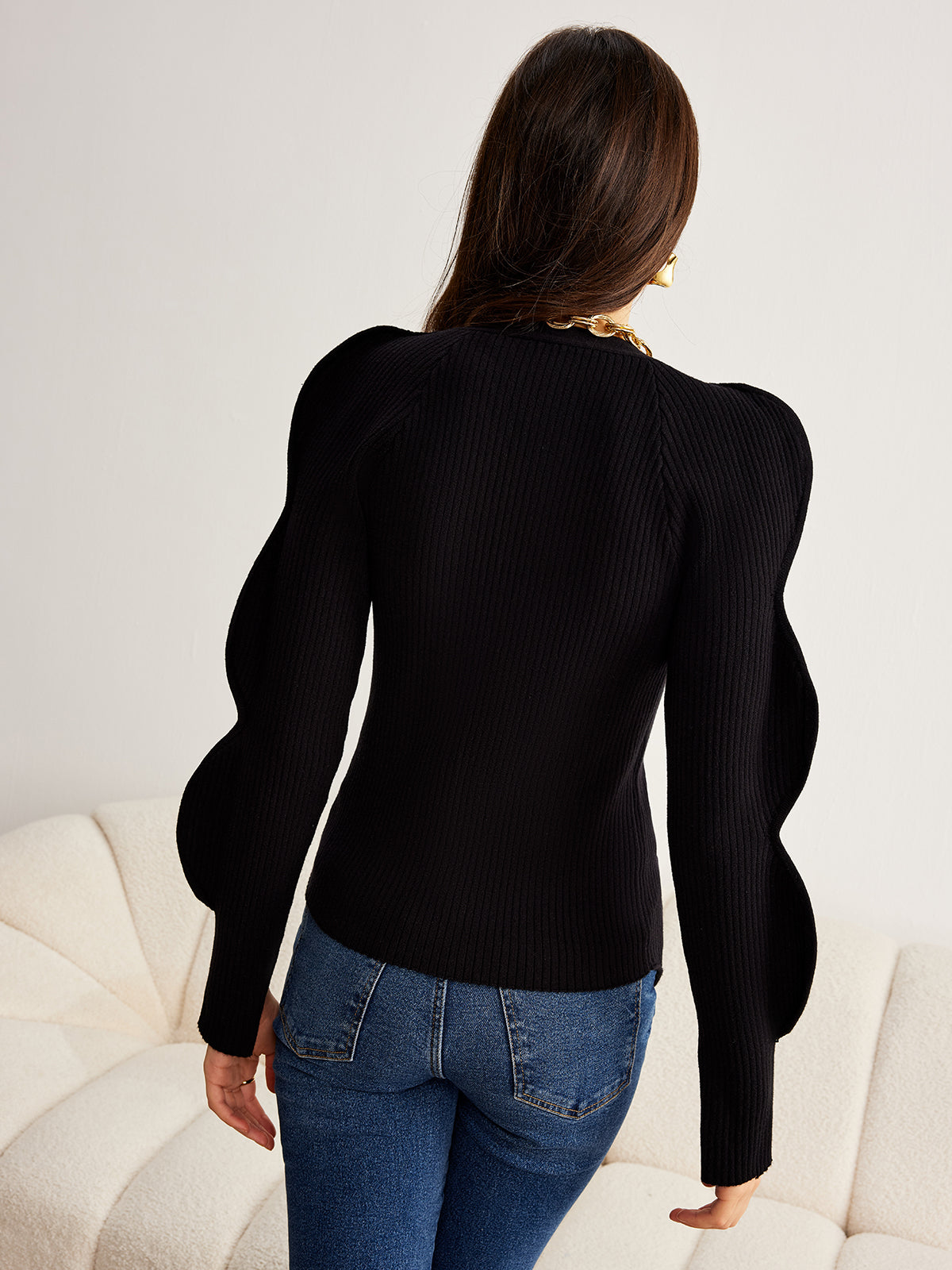 Turn Lock Wave-Sleeve Cardigan-Massicos