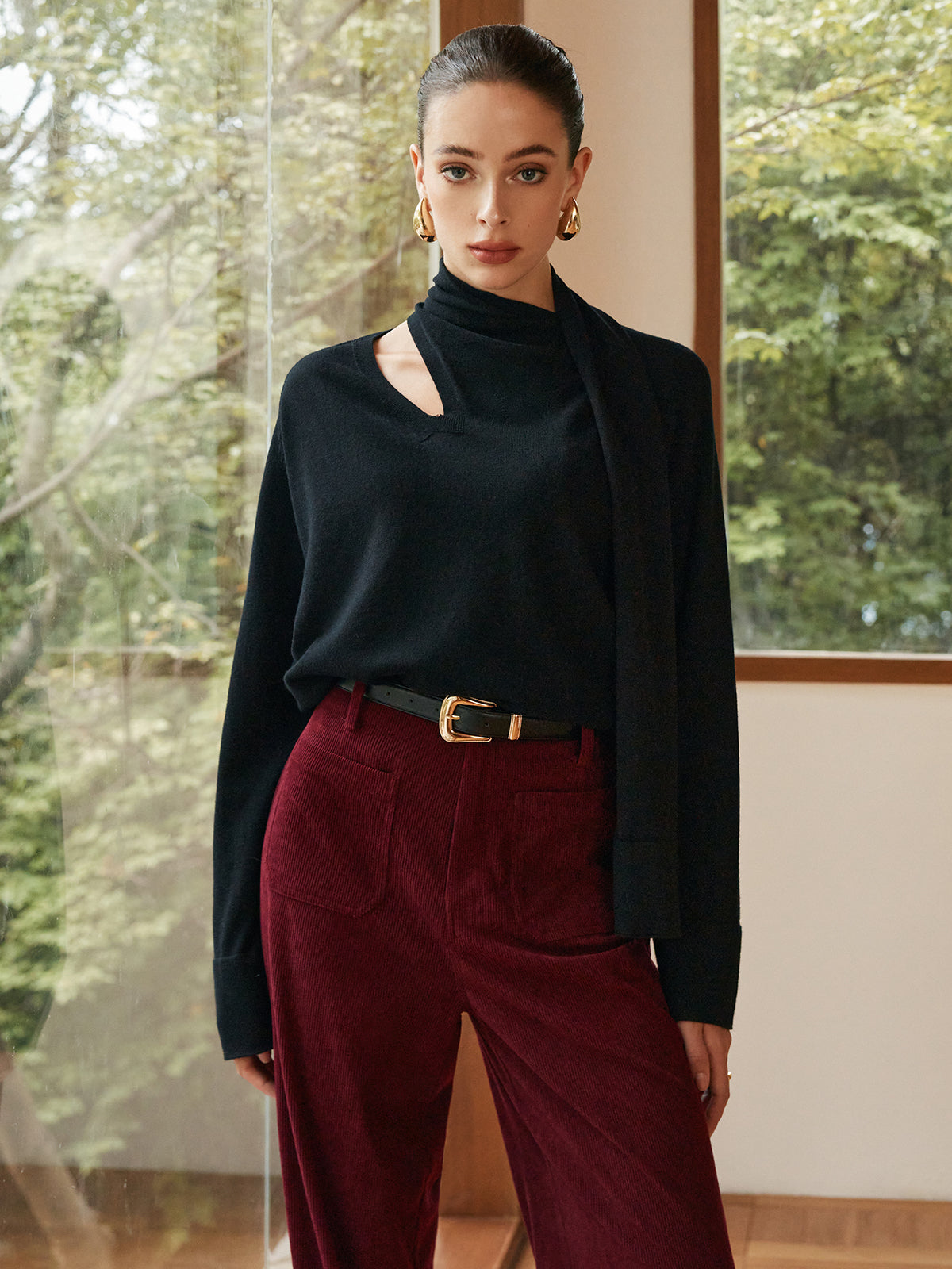 Minimalist Wool-Blend Scarf Sweater-Massicos