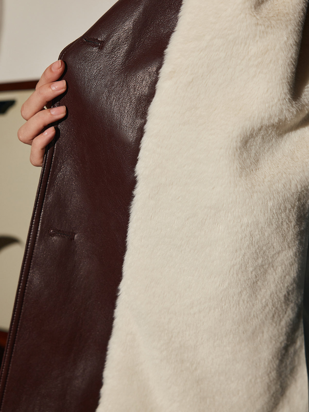 Fleecing PU Leather Belted Jacket-Massicos
