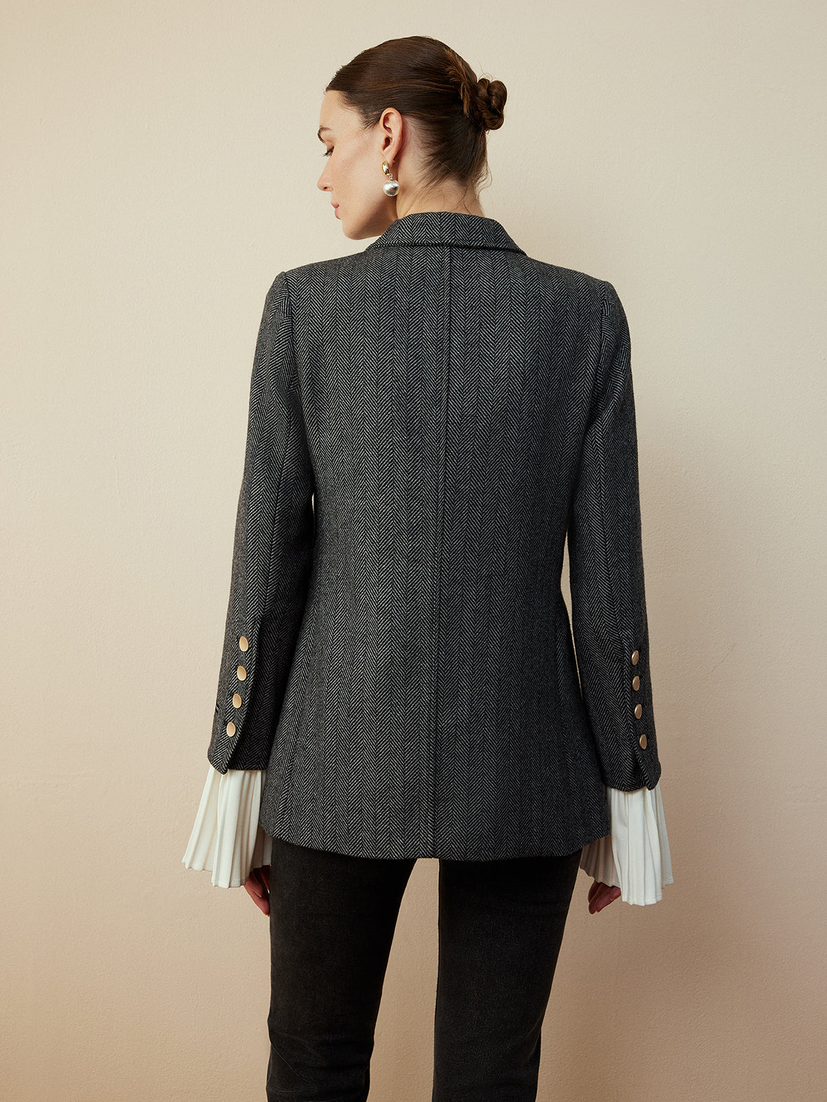 Wool-Blend Chevron Tweed Fit Blazer-Massicos