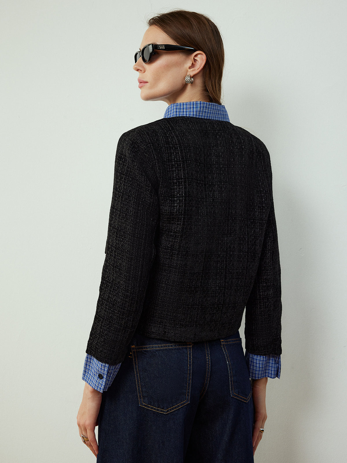 Plaid-Collar Short Jacket-Massicos